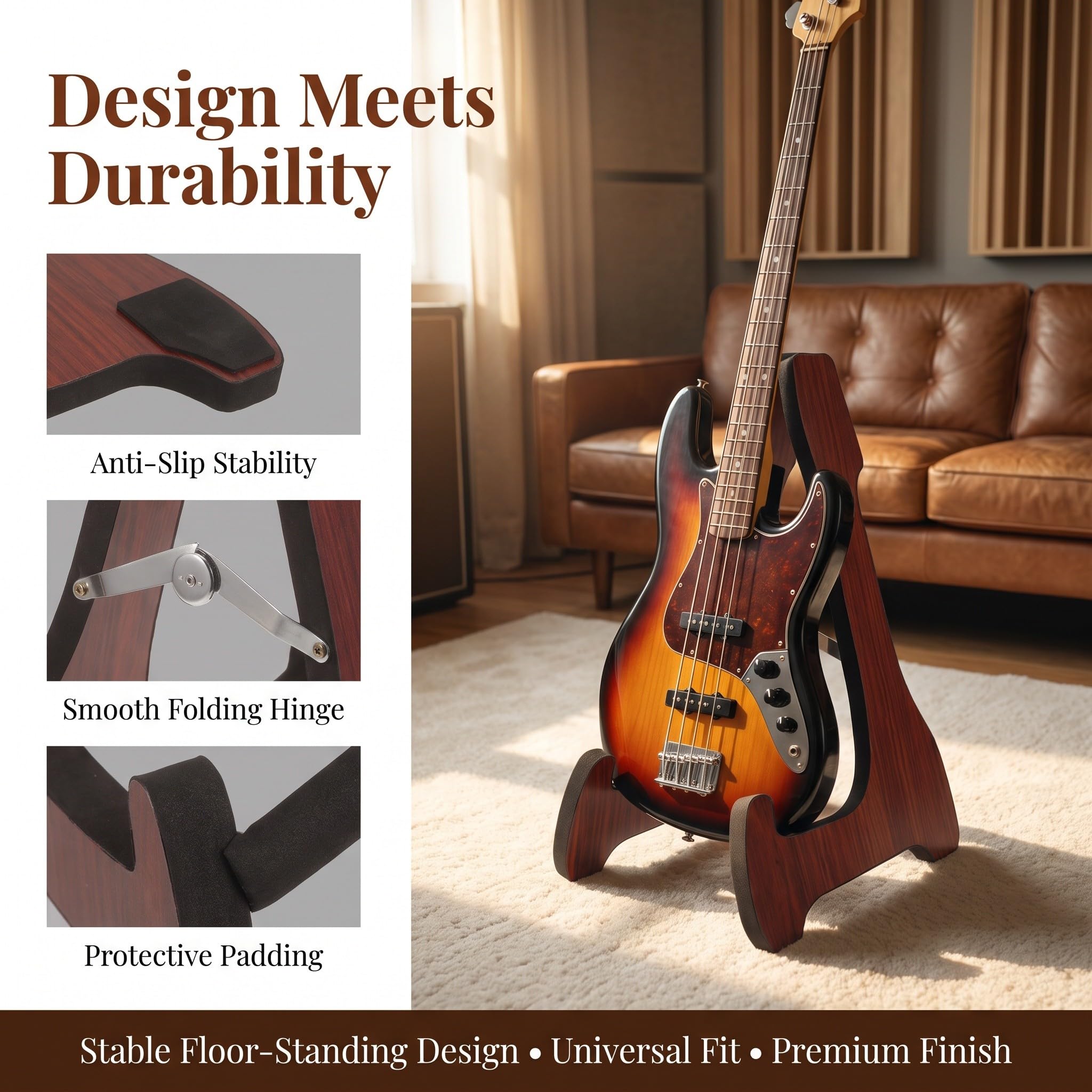 ibasenice Soporte para guitarra, soporte plegable de madera con forma de A | Ideal para guitarras electroacústicas y bajos, soporte portátil de suelo para instrumentos de cuerda, perfecto para viajes, e