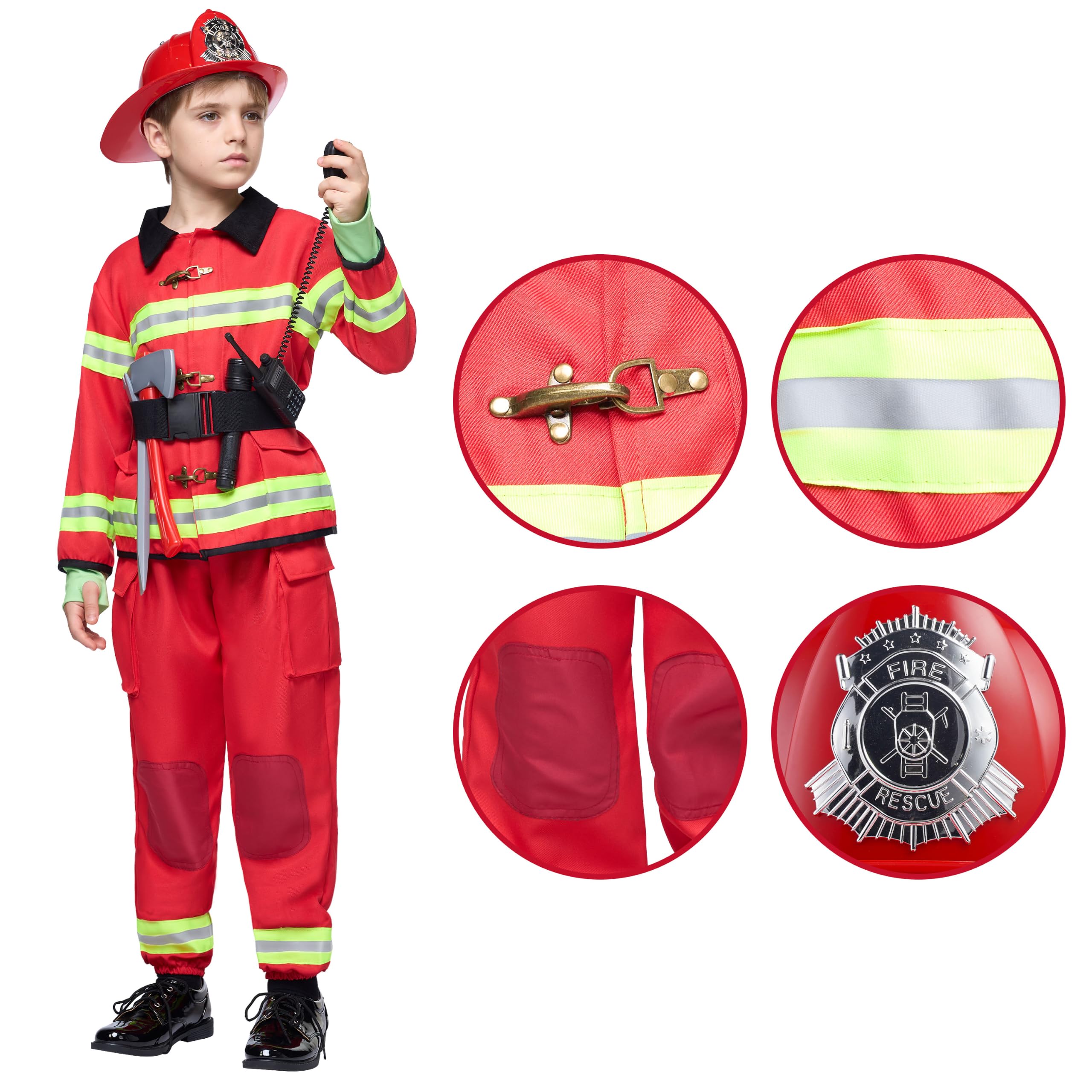 Spooktacular Creations Kostium strażaka dla dzieci, zestaw do odgrywania ról z gaśnicą, kaskiem strażackim, zabawką strażaka, przebranie dla chłopców i dziewczynek, karnawał, Halloween