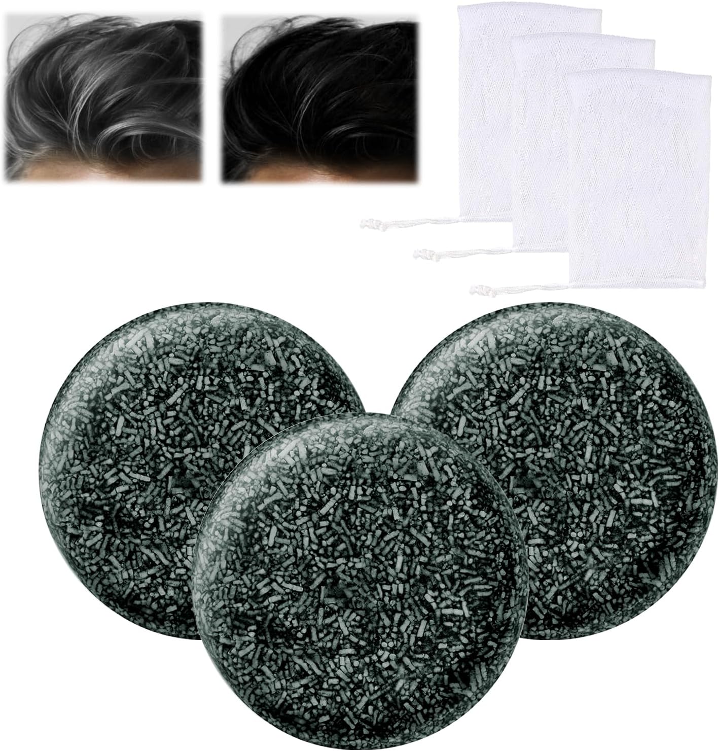 Omaky Grey Hair Coverage Shampoo Bars: Natural Black Darkening Bars for Gray/White Hair, Beard & Eyebrows - Unisex 3Pcs[Amazon-developed Certification] Compact by Design