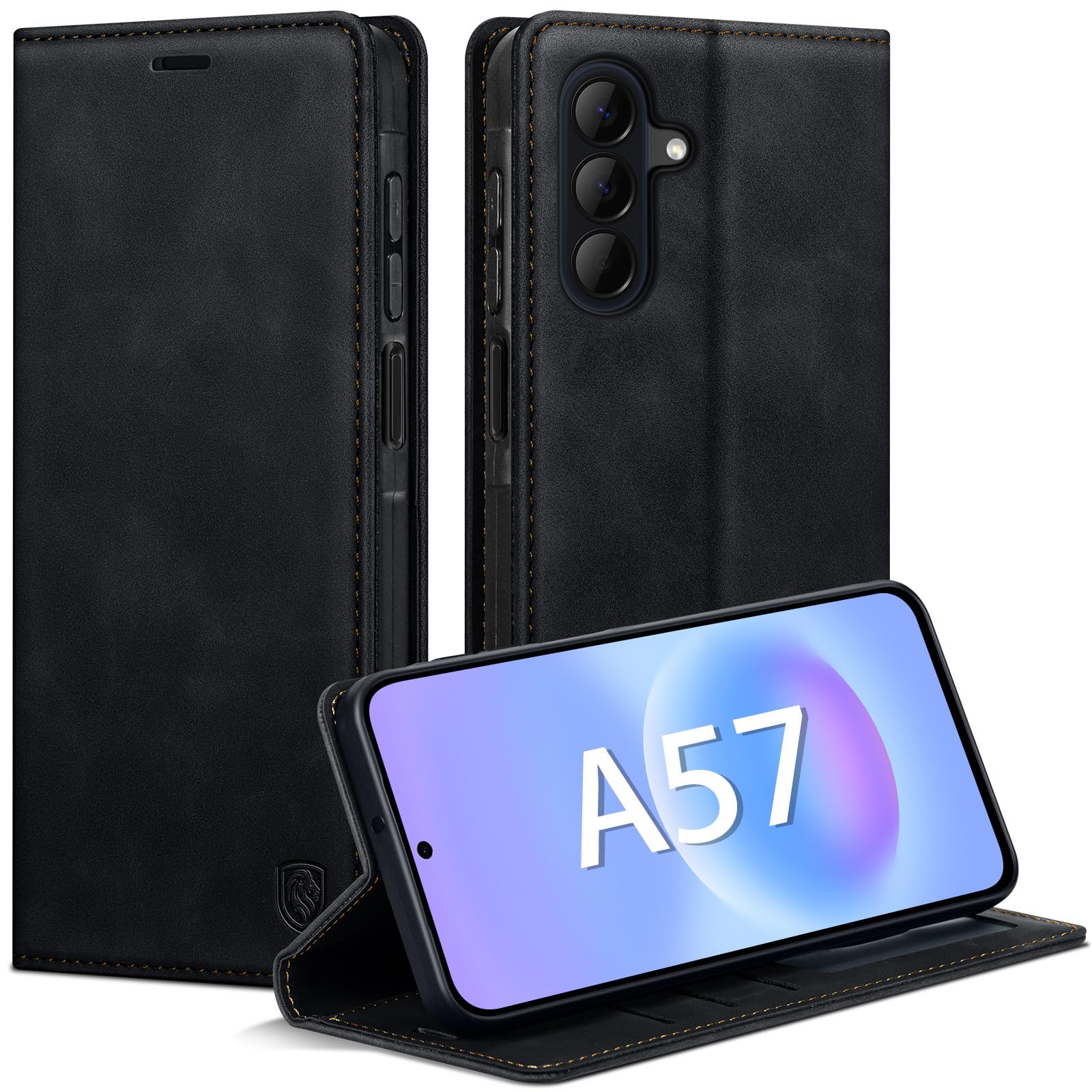 AIMOYU Handyhülle für Samsung Galaxy A57 5G Hülle, Premium Lederhülle Flip Case für Samsung A57 5G Hülle Magnet Tascher Kartenfach Standfunktion Schutzhülle für Galaxy A57 Klapphülle, Schwarz