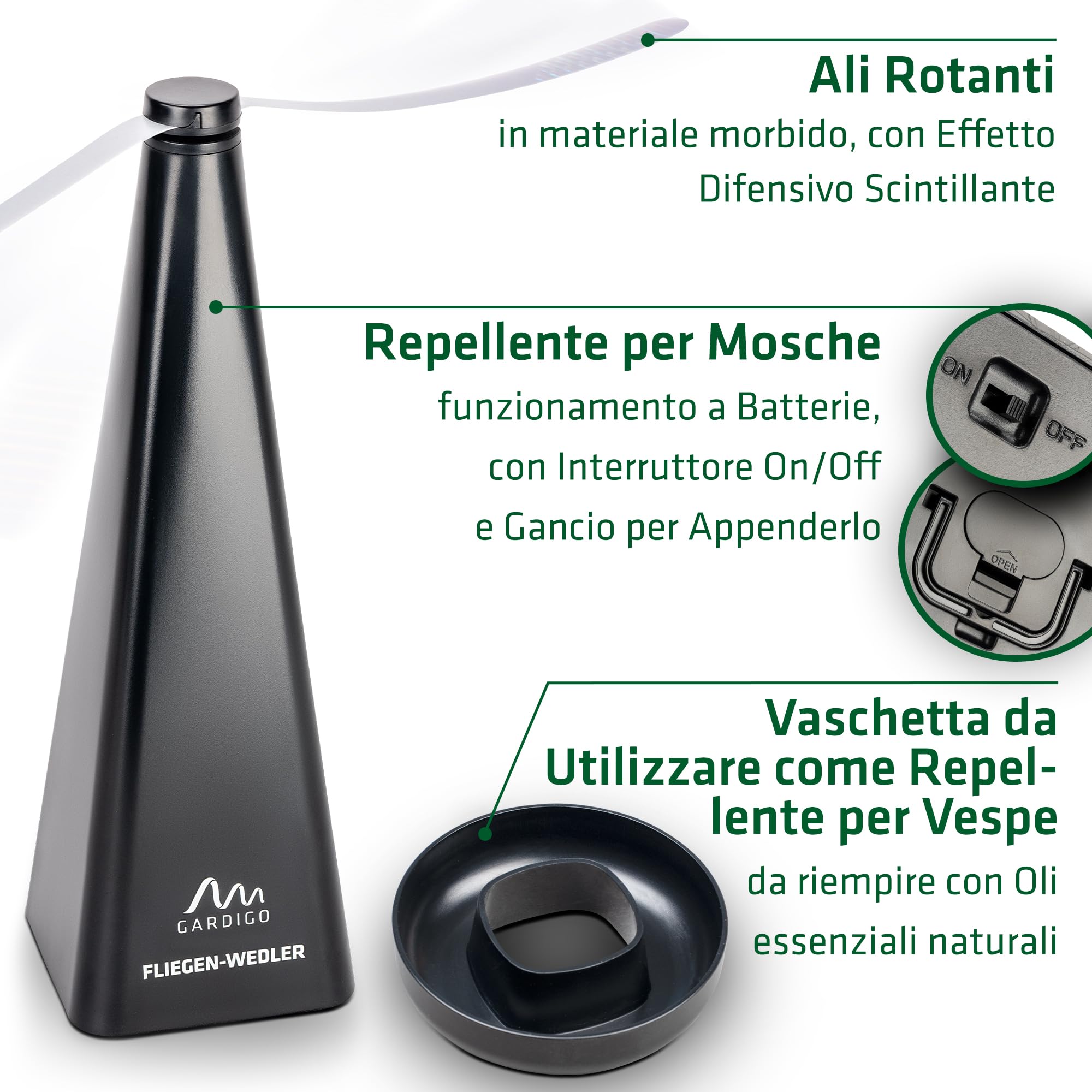 GARDIGO® 10x Anti Vespe da Esterno | Scacciamosche da Tavolo | Anti Mosche | Allontana Insetti dal Cibo | Antimosche | Ventilatore per Mosche | Antizanzare Giardino | Repellente Vespe