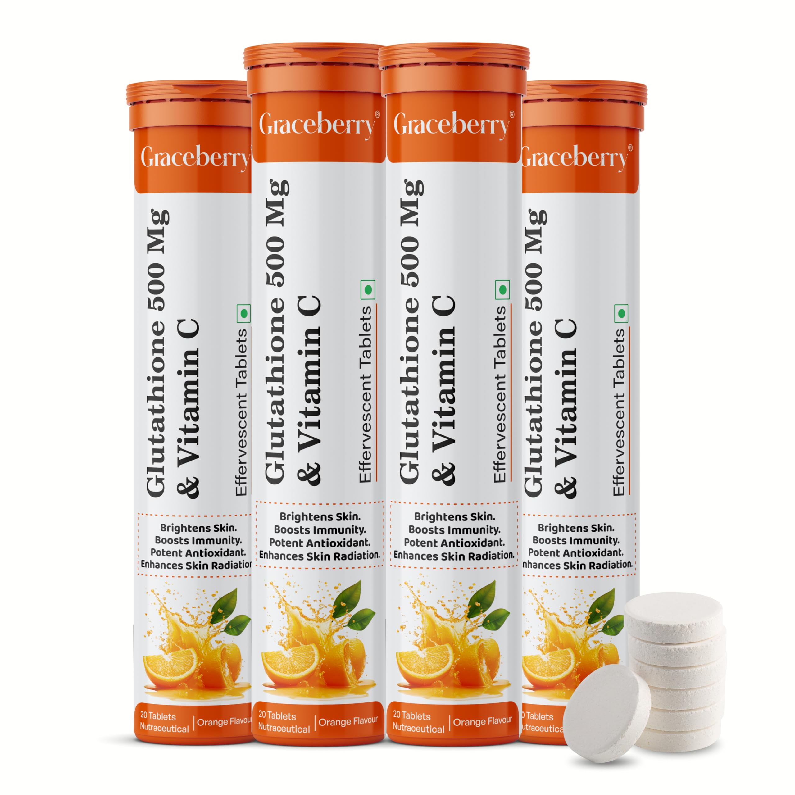 Graceberry Glutathione Tablets for Glowing Skin | 20 Effervescent Tablets with L-Glutathione & Vitamin C | Sugar-free Antioxidant & Skin Glow Supplement for Skin Radiance | Orange (Pack of 1) — Amazon image 10