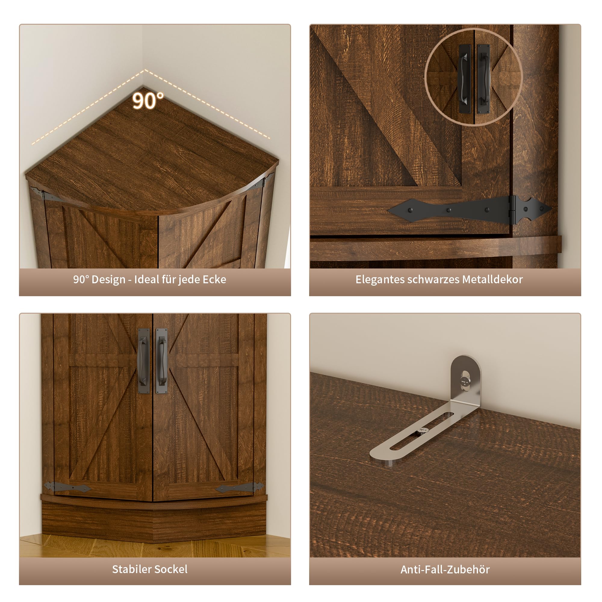 BonVache Eckschrank, Sideboard, Aufbewahrungsschrank, Hochschrank, Mehrzweckschrank für Esszimmer, Wohnzimmer, Büro, 165 x 56 x 41,5 cm, Braun