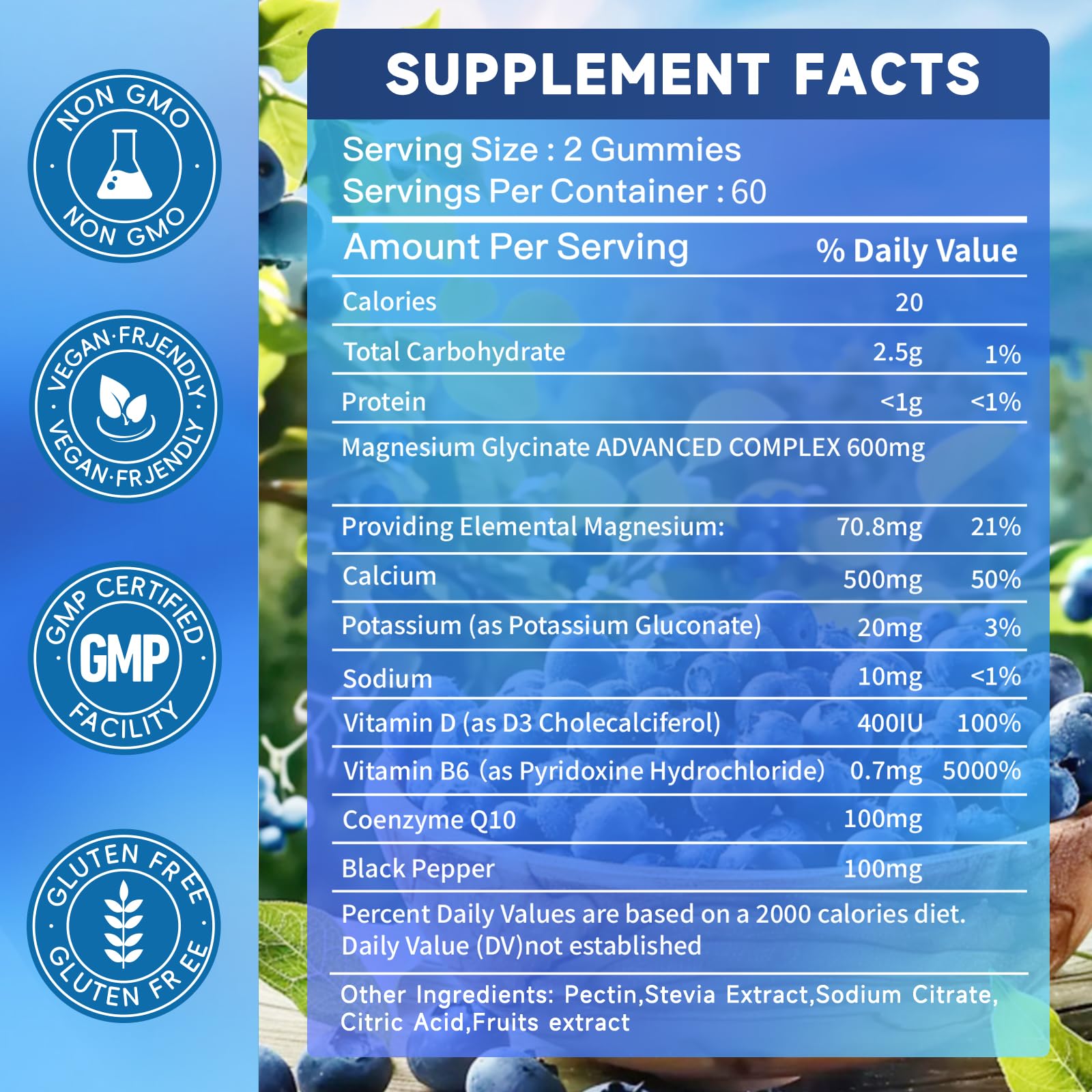 600mg Magnesium Glycinate Gummies - Blueberry Flavor - 120 Count — Amazon image 4
