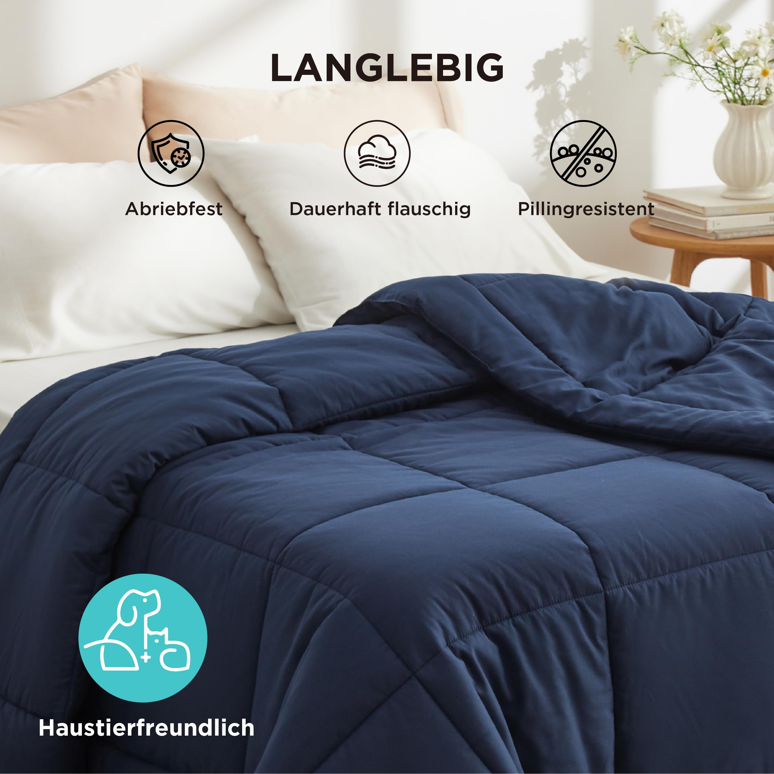 Bedsure Piumone 200x200 4 Seizoenen - Copriletto 200x200cm Certificato Oeko-TEX - 300GSM Morbido Caldo Piumino Coperta da Letto per Allergici, Blu