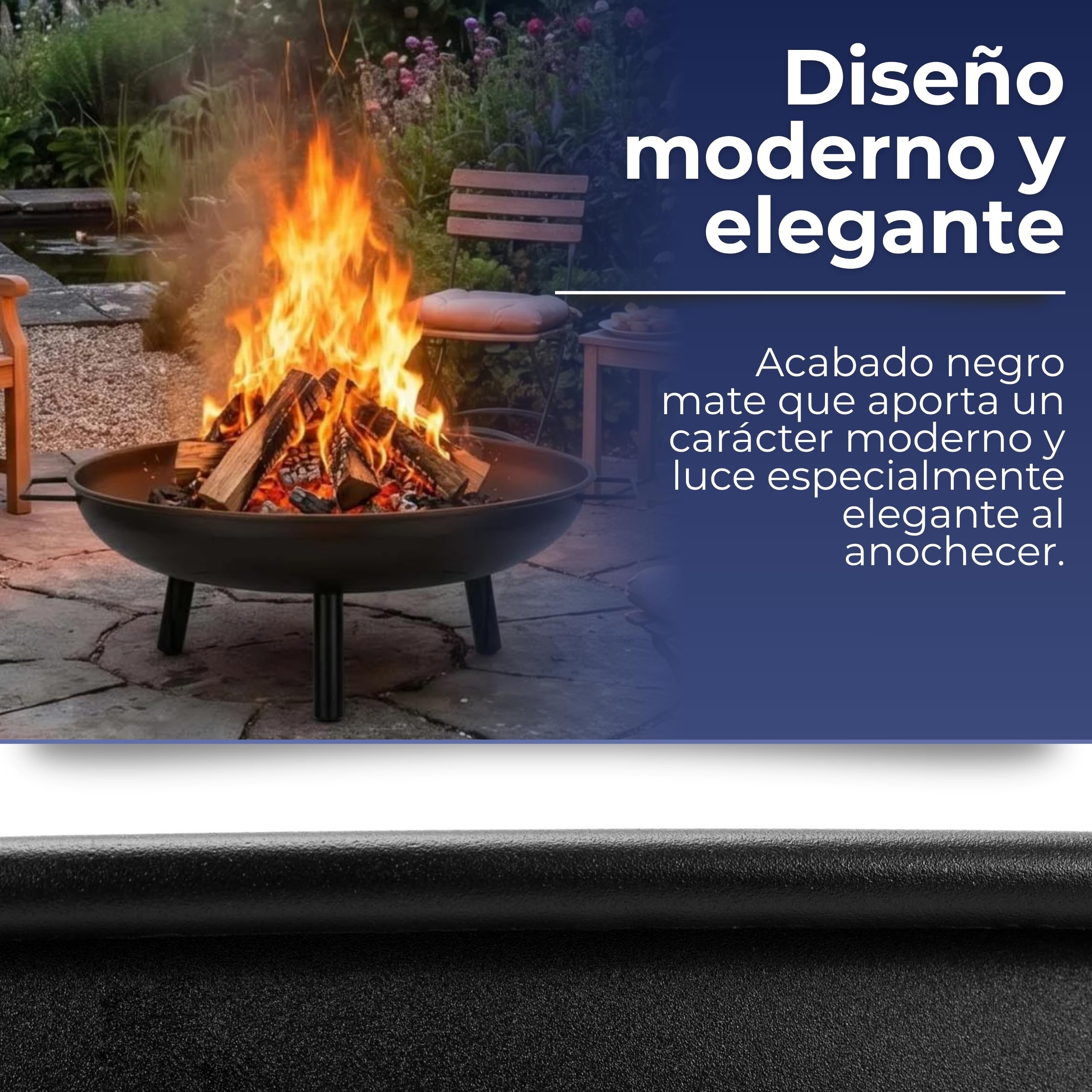 Brasero de jardín de 58 cm, brasero portátil, para exteriores, redondo, de acero, para terraza, camping, hoguera, patio, calefacción de jardín, color negro SPRINGOS