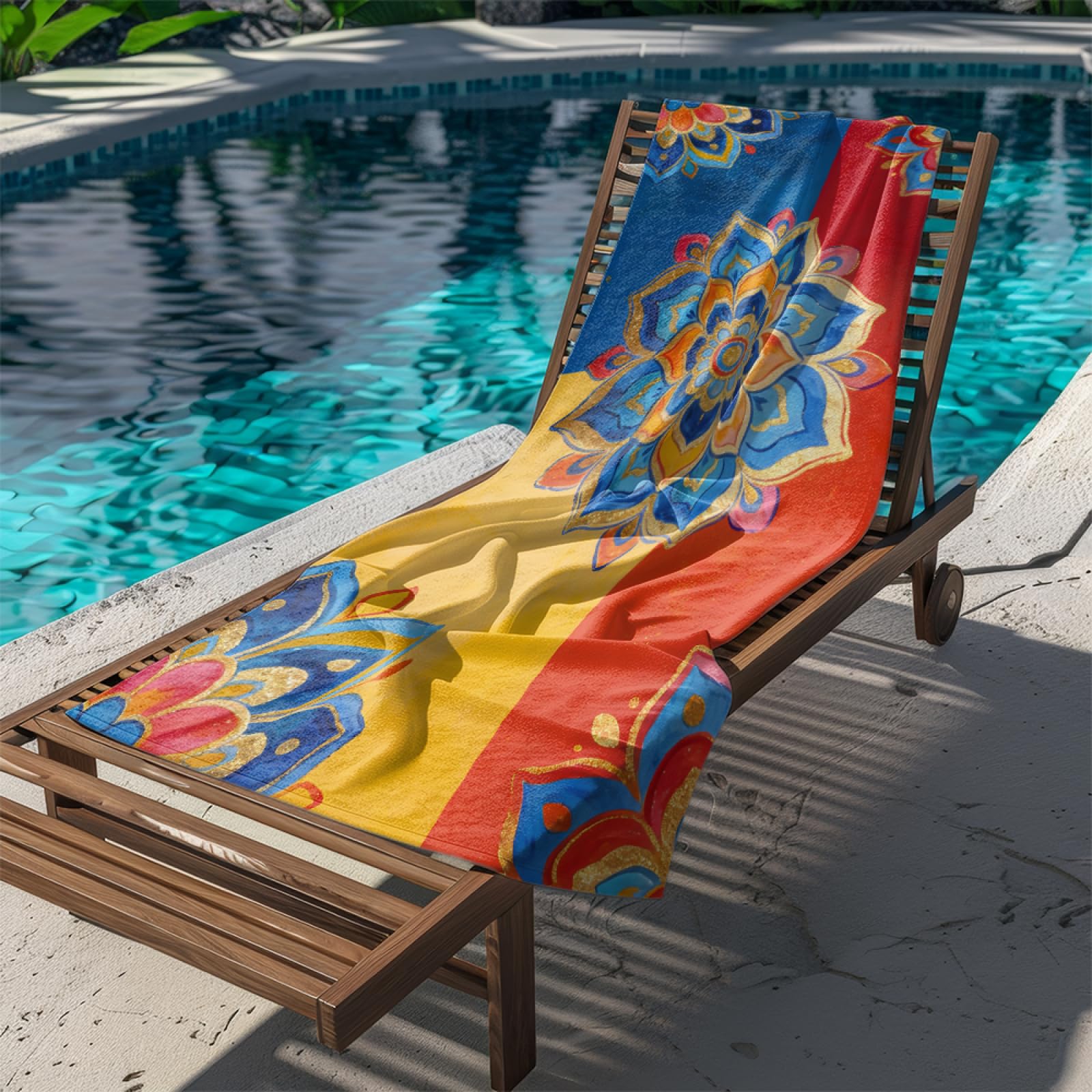Fouta PlageJaune Bleu Rouge Floral Modèle Surdimensionné avec Diverses Tailles, Respirante et Portable, Parfaite pour Voyages Sorties Piscine et Usage Extérieur Quotidien 90x160 cm