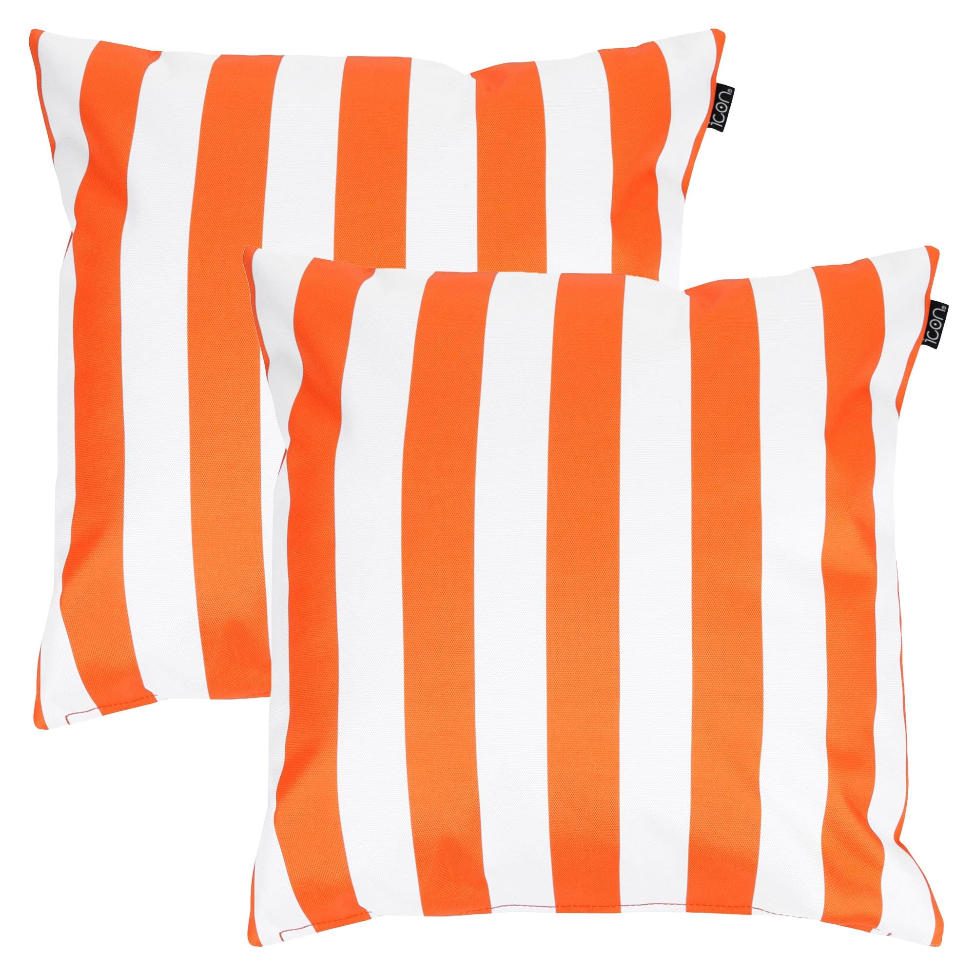 Bean Bag Bazaar Orange Outdoor Cushions Filled, Stripe Collection, Reversible Print, Set Of 2, 43Cm X 43Cm, Water Resistant, Outdoor Cushions For Garden Furniture, Garden, Patio