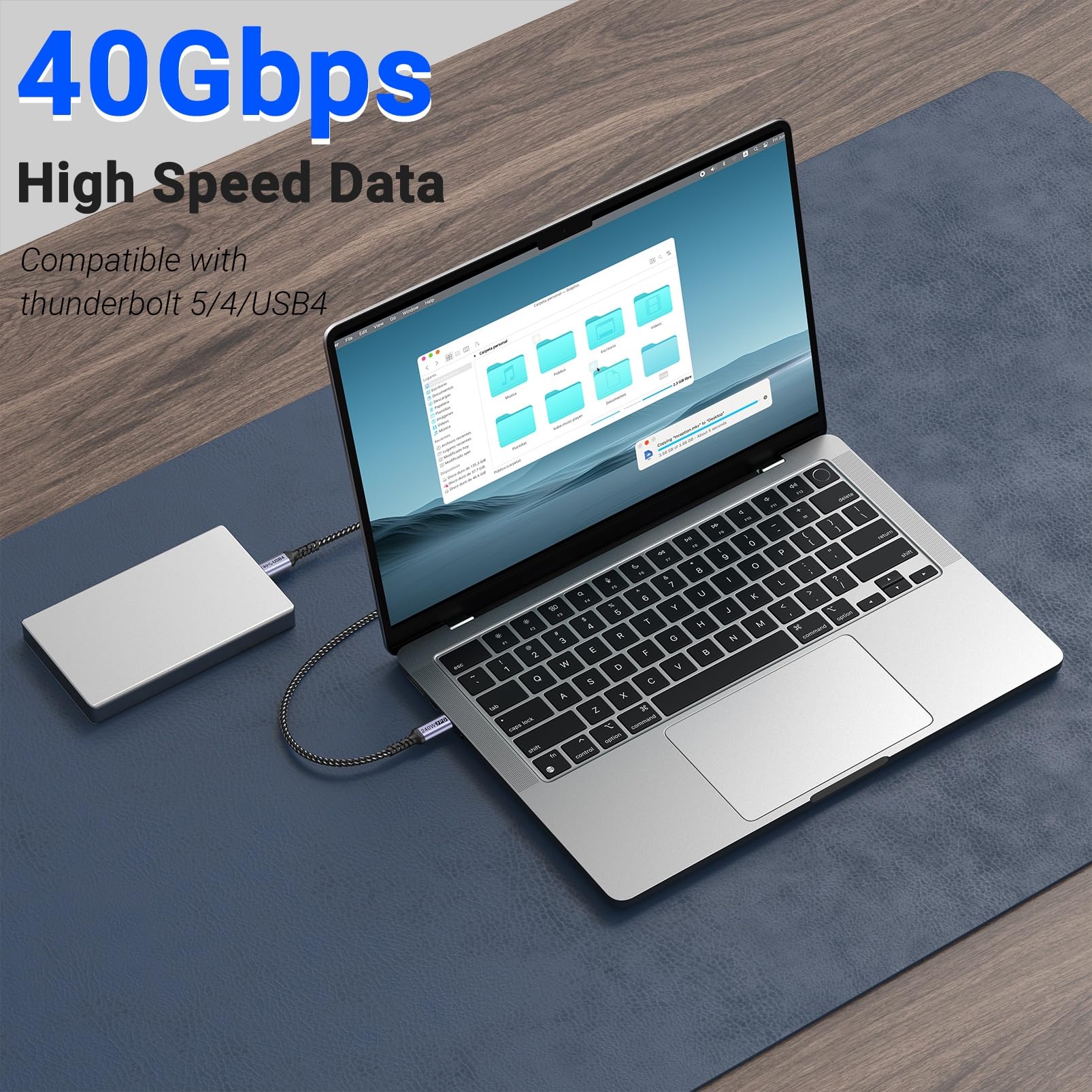 Kabel SUMPK USB C do USB C 240W 40Gbps 8K 60Hz 4K 144Hz Thunderbolt 4/3 iPhone 15Pro