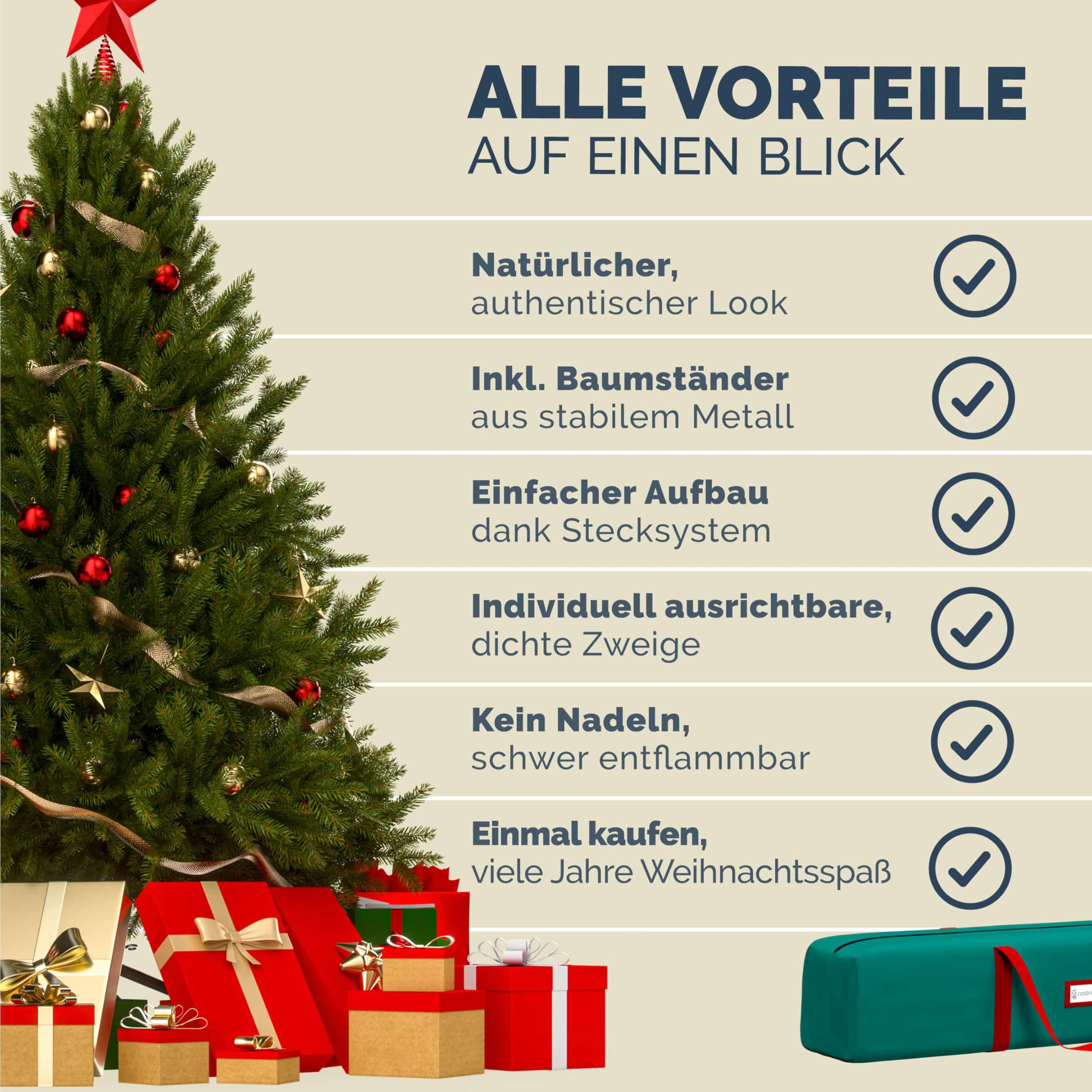 CASARIA® Weihnachtsbaum künstlich 150cm dichte Spitzen schneller Aufbau Metallständer naturgetreu schwer entflammbar grün Tannenbaum Deko Christmas