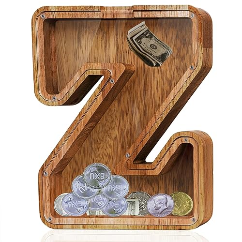 Miniatura 7 de Alcancía de madera grande personalizada para niños, alcancía de letras para niños y niñas, regalo de cumpleaños (A)