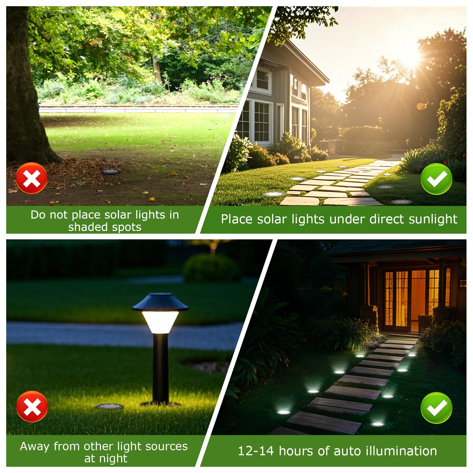 NIBSHOOM 8 sztuk zewnętrznych lamp solarnych, odporne na warunki atmosferyczne lampy solarne IP68 z 8 LED, oświetlenie ogrodowe o długiej żywotności, chłodna biel lampy solarne do ogrodu, tarasów