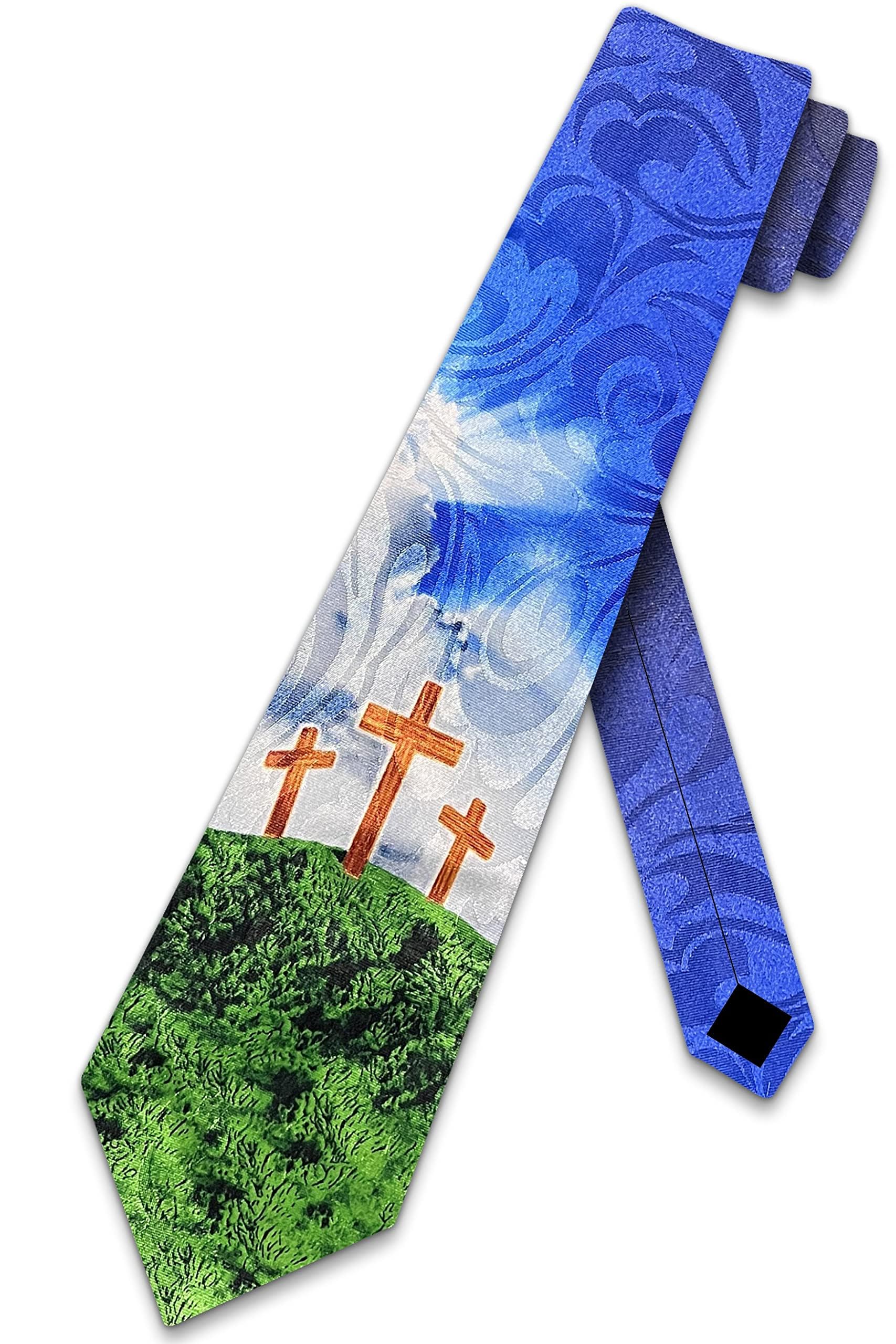 Cross Ties Mens Religious Necktie for Men Three Crosses Tie Faith Neckties