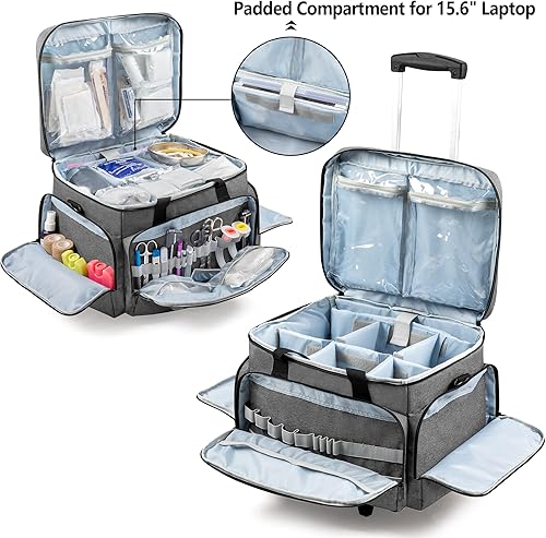 Miniatura 9 de Trunab Bolsa de almacenamiento de equipos médicos rodantes,Bolsa de kits de primeros auxilios para enfermeras y médicos,EMT, EMS