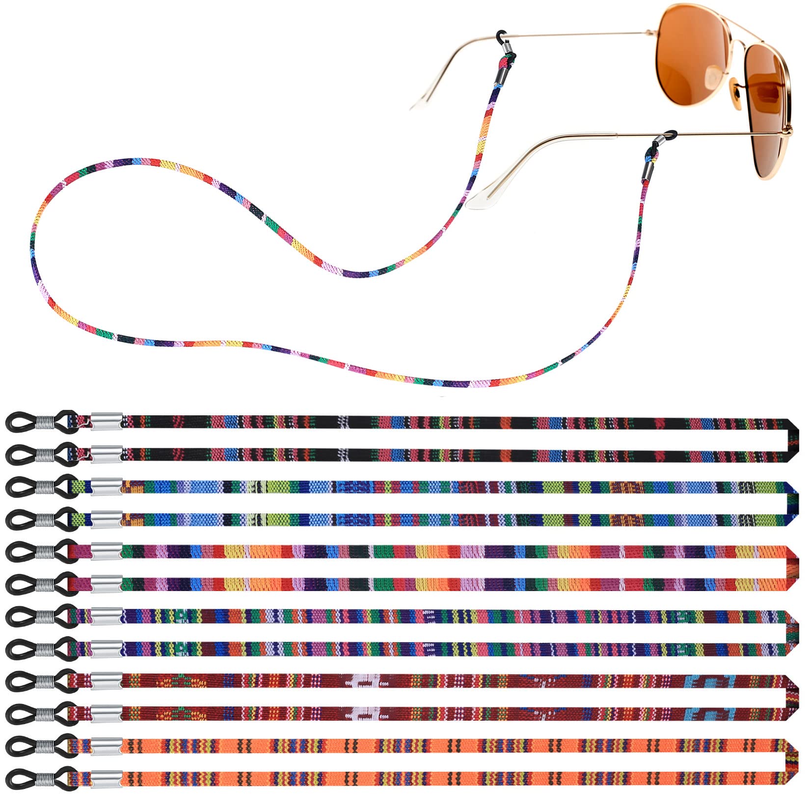 通用 Wielokolorowy pasek do okularów, 6 sztuk, łańcuszek na okulary, 5 mm, pleciony łańcuszek barilowy, okulary przeciwsłoneczne, okulary przeciwsłoneczne, okulary do czytania, pasek do okularów ochronnych, dla kobiet i mężczyzn