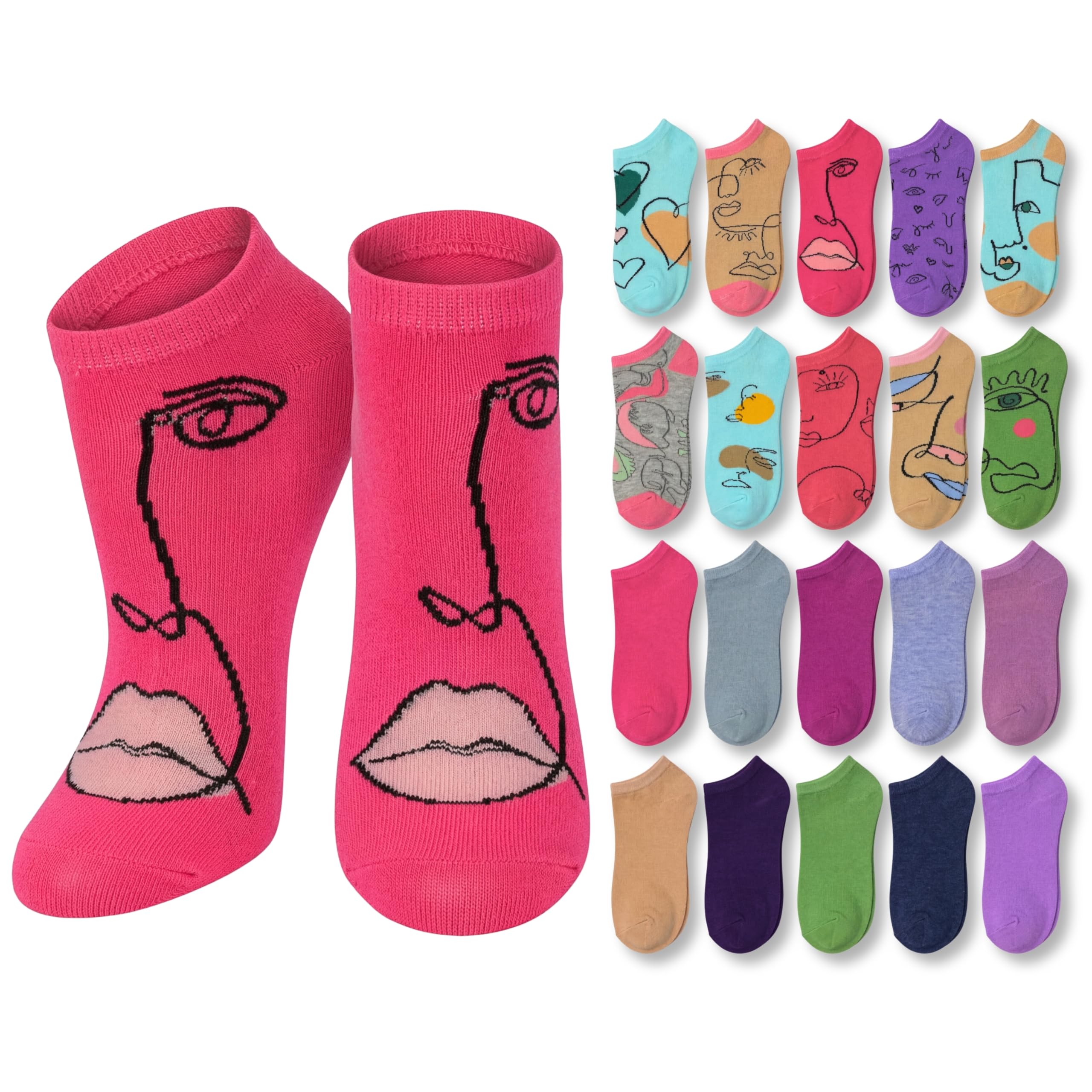 Tipi Toe Women’s 20 Pack Colorful Low Cut Socks – Lightweight, Breathable Design for All-Day Comfort Sizes 9-11/10-13