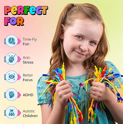 Miniatura 2 de UpBrands Paquete de 96 pulseras bicolor de 6.5 pulgadas con cremallera para niños, juguete perfecto para ansiedad con cremallera y pulseras con