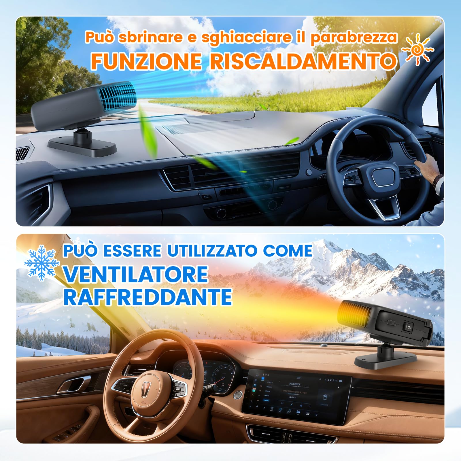 Blytra Riscaldatore Auto 12V Accendinio, 200W Riscaldatore Rapido & Sbrinatore, Ventilatore 360° per Interni, Riscaldatore per Auto 12V Portatile per Vetture, Camper (Nero)