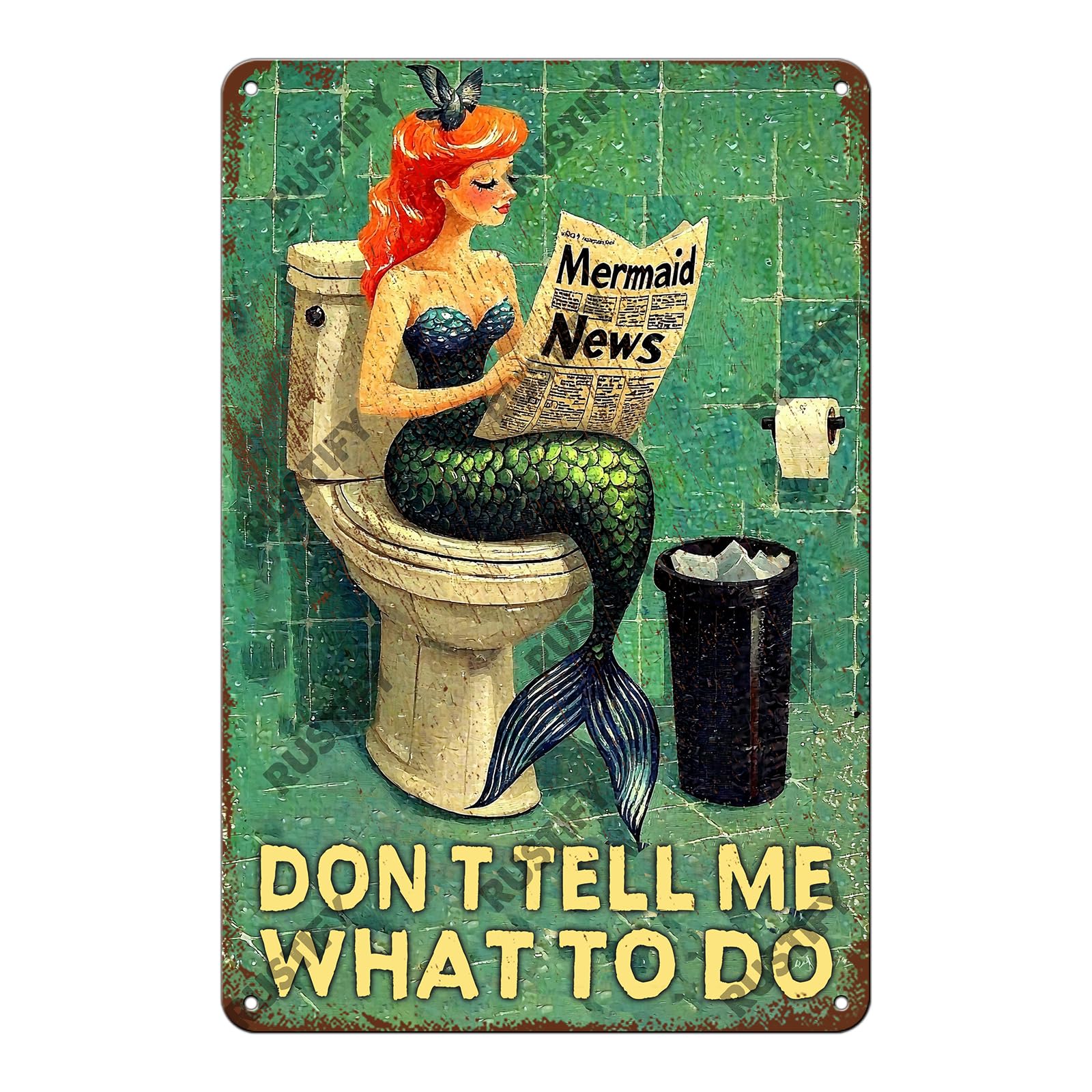 Anceky Funny Sign Don'T Tell Me What To Do Mermaid Bathroom Metal Tin Sign Wall Decor for Kitchen Outdoor Yard Window Fence 12×8 Inch