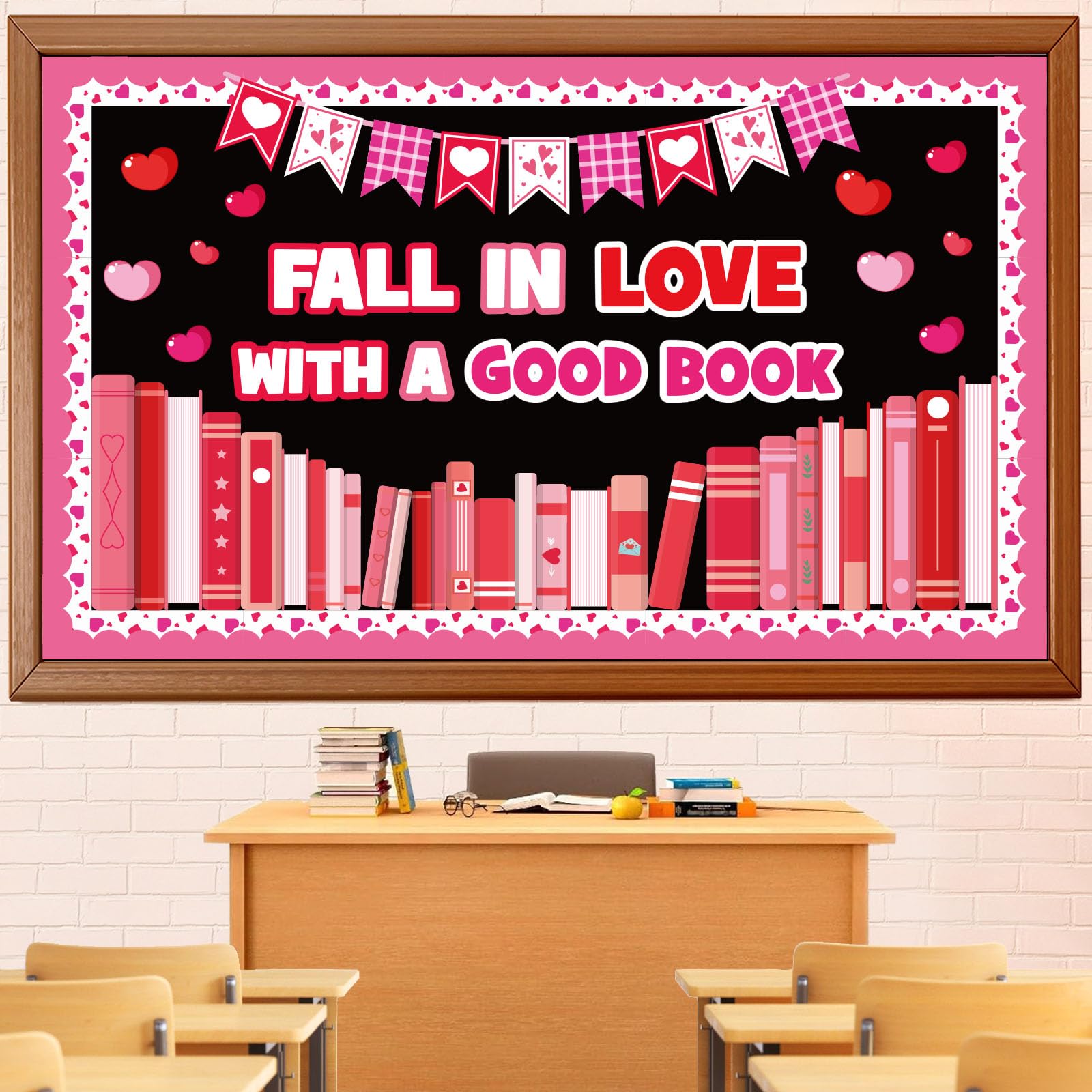 Valentine's Day Reading Bulletin Board Set, Valentines Day Library Bulletin Board Classroom Decorations Heart Book Cutouts Home Window Wall Party Decor for Teacher(Fall in Love with A Good Book)