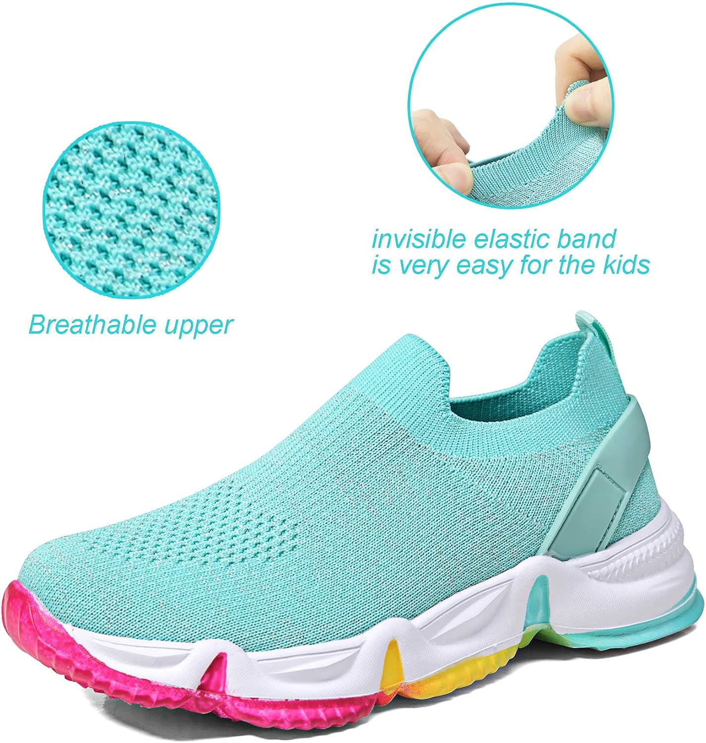 Ultra lightweight slip on sneakers for boys and grils breathable walking shoes flexible running sneakers Casual sports Athletic Tennis Shoes back to school for Toddler ,Junior Little Kids ,Big Kids 4 Big Kid Mint
