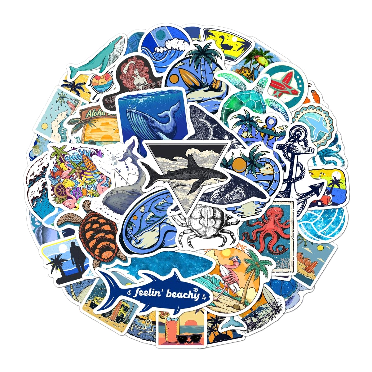 Amazon.com: Pack 50 pcs Marine Life sea Beach Stickers for Water ...