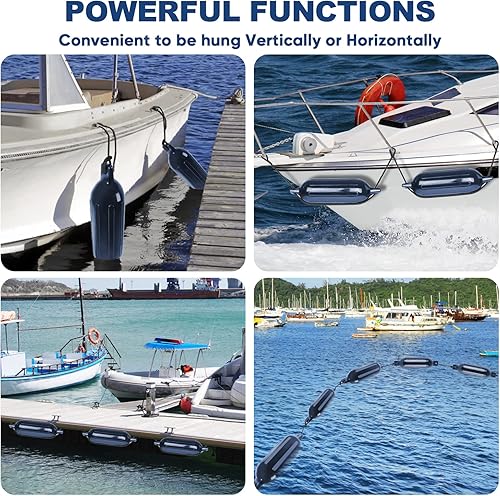 Miniatura 8 de Dreizack Boat Fenders 4 Pack, Boat Bumpers for Docking with 4 Ropes, Inflatable Ribbed Marine Pontoon Boat Fender Bumper for Docks with 1 Storage