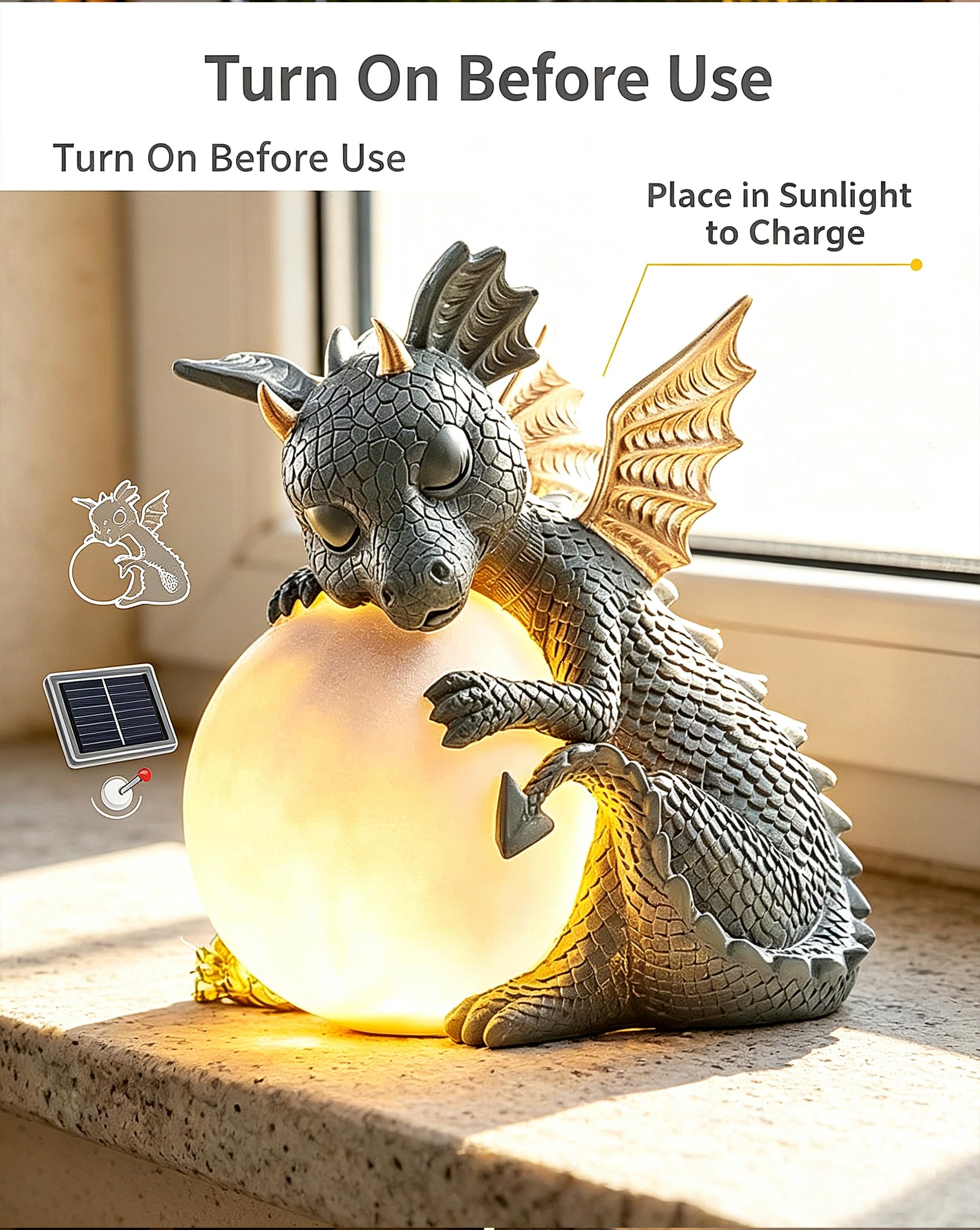 Teaeeno Sculture da giardino solari a forma di drago, sculture di dinosauri per esterni, decorazione solare per esterni, statuette di drago da giardino con luci a LED per la decorazione della casa,