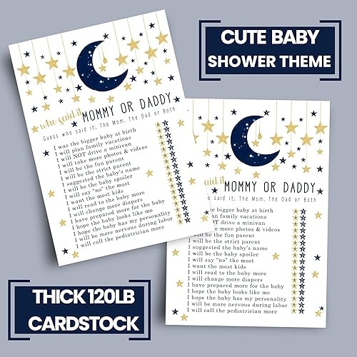 Miniatura 5 de Paper Clever Party Twinkle Little Star - Juegos de baby shower para niños, 25 tarjetas de juego de Adivina quién mamá o papá, divertidas actividades