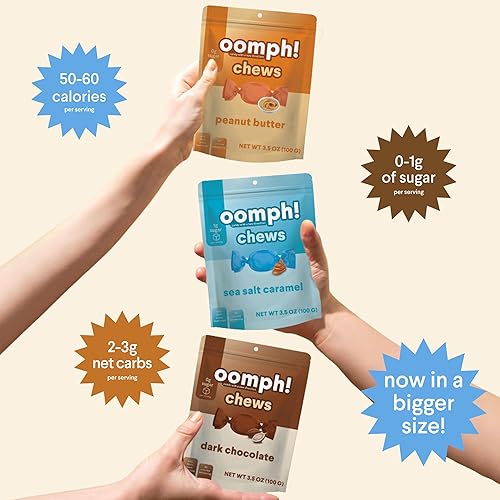 Miniatura 3 de Oomph! Sweets Chocolate oscuro, caramelo de sal marina y mantequilla de maní  Caramelo Keto Taffy, bajo en carbohidratos, bajo en azúcar, vegano,