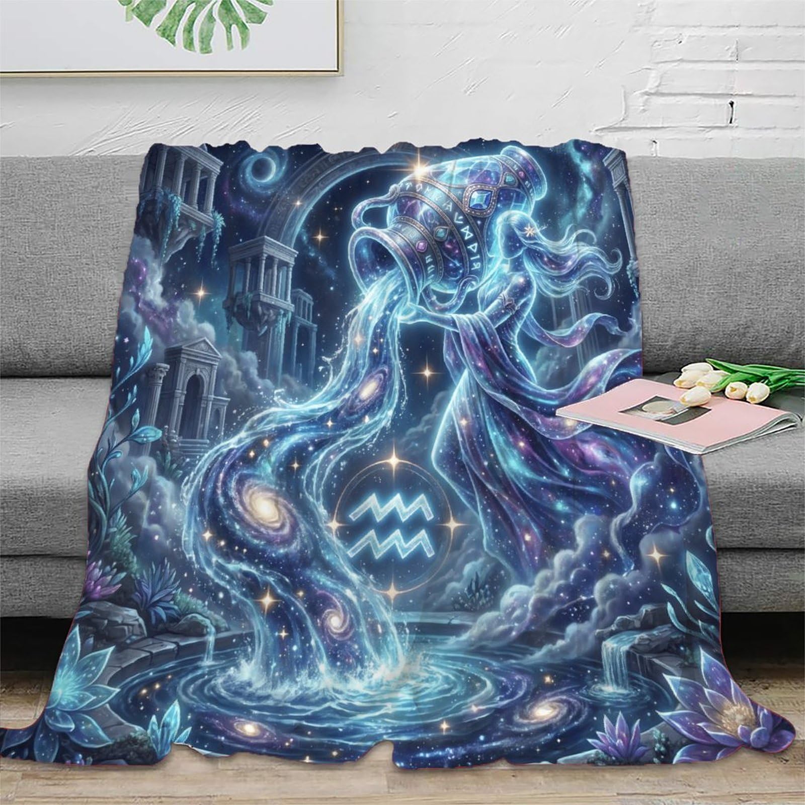 W7C8U2X3 Aquarius Zodiac Constellation Warm Throw Blanket, Sofa Living Room