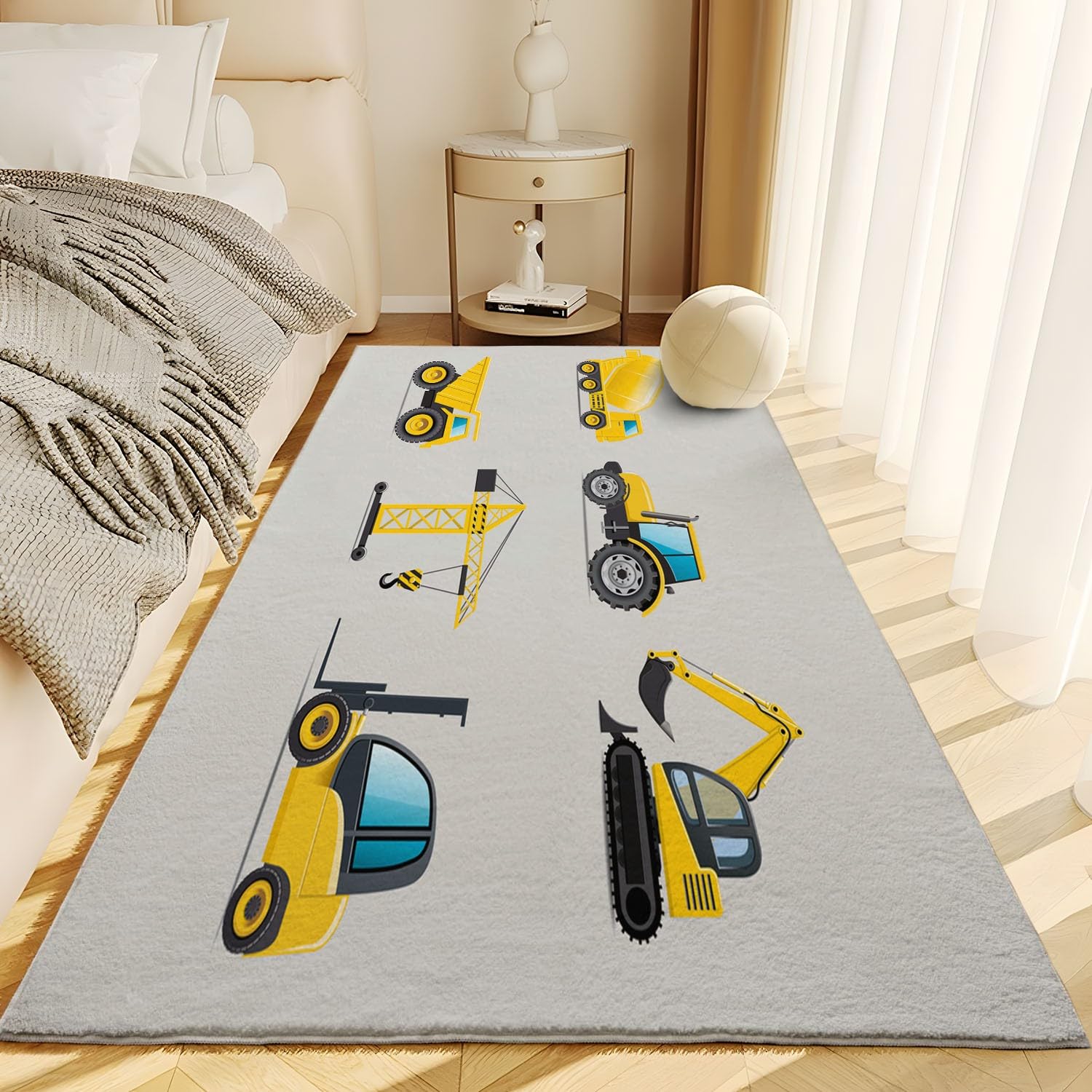 Tappeto Salotto 80 x 150cm Veicolo da costruzione dei cartoni animati Tappeti Camera da Letto, Rug Cucina Antiscivolo Lavabile per Tavolino da Salotto, Bagno, Tappeto Bambini Cameretta