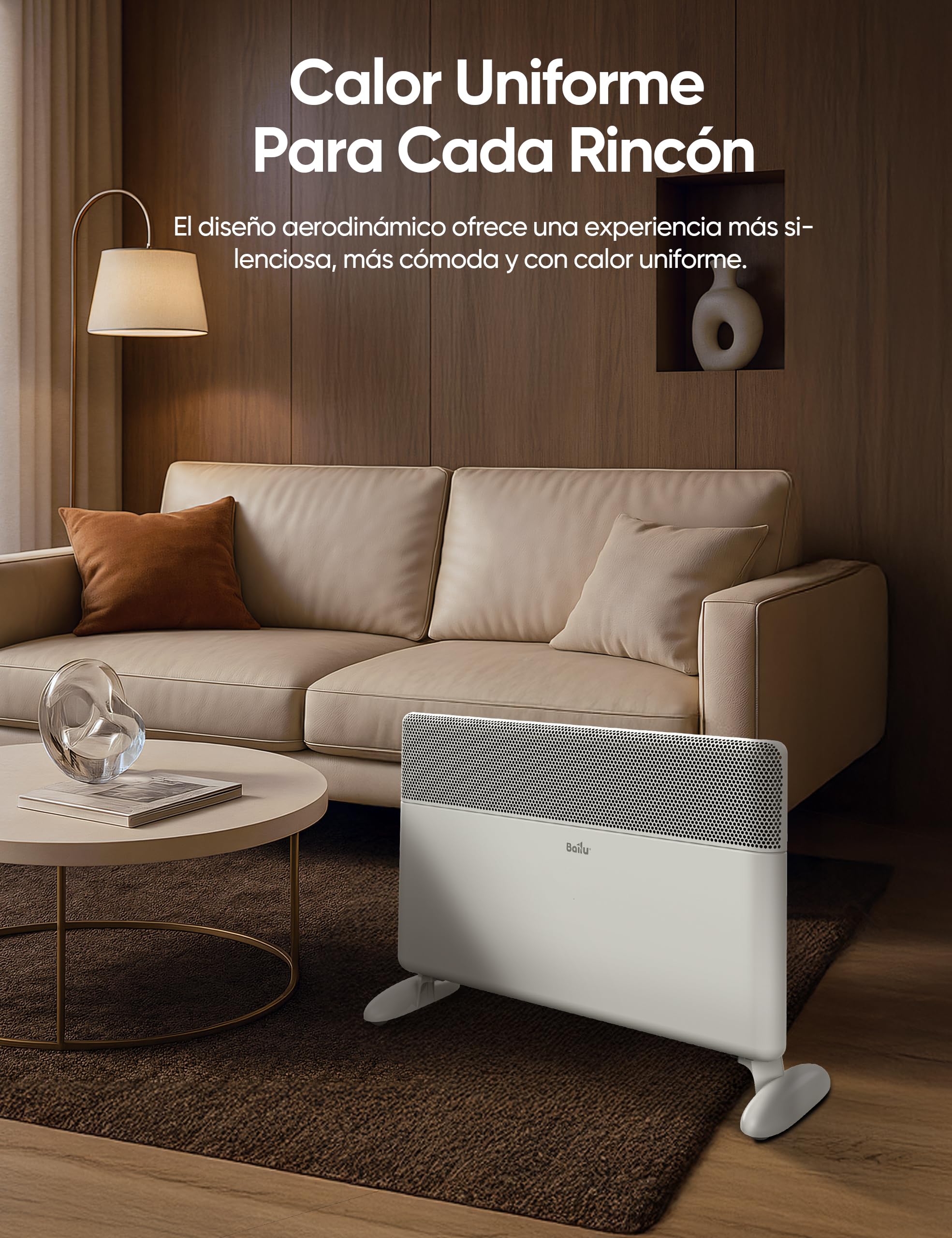 Ballu Radiador Eléctrico Bajo Consumo 2000W, Convector Eléctrico WiFi con App, Pantalla Táctil, Calefacción Eléctrica con Google Home y Alexa, Instalación Pared o Suelo, Mando a Distancia,Blanco