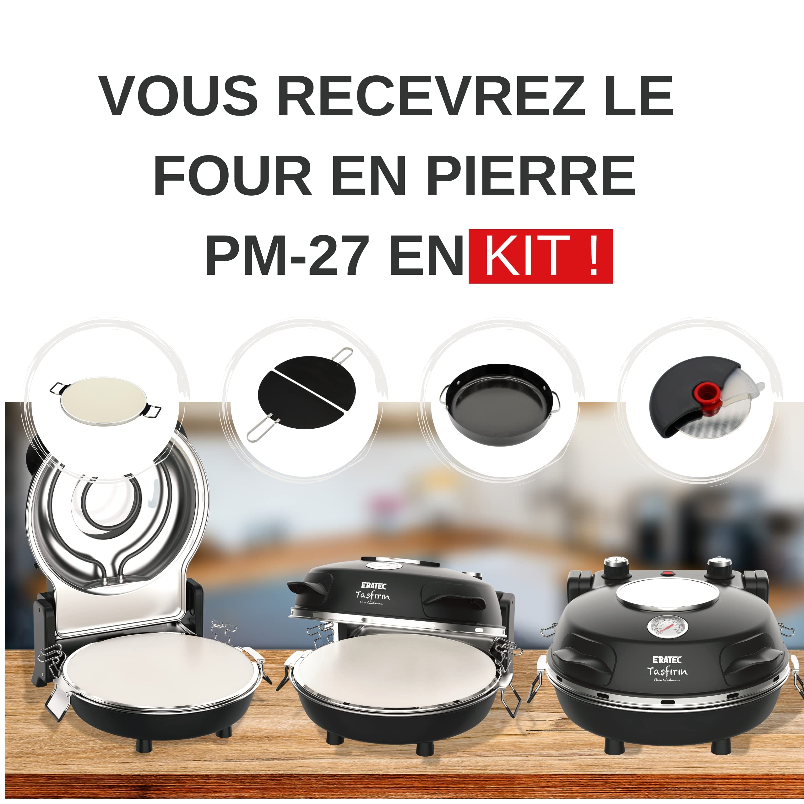 ERATEC Mini Four à Pizza Électrique PM-27: Appareil 400°C pour Pizza, Desserts et Plus Encore avec Pierres de Cuisson, Accessoires et Température Réglable - Un Véritable Goût de Four à Pierre!