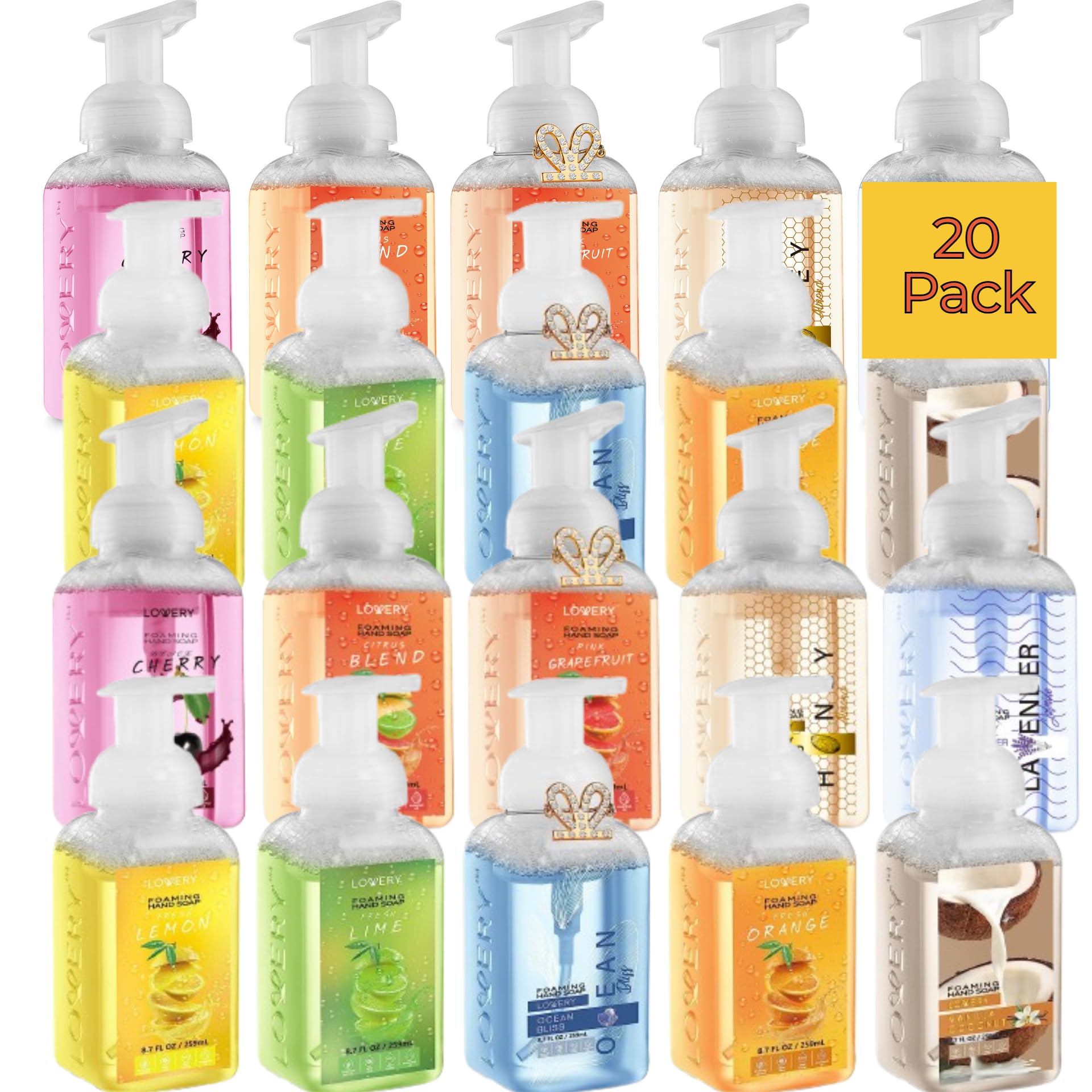 Foaming Hand Soap 20 Pack - Hand Soap with Aloe Vera and Essential Oils - Alcohol-Free Hand Wash in Citrus Blend, Lemon, Orange, Lime, Grapefruit,
