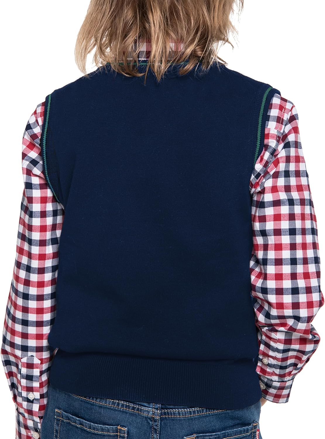 BOBOYOYO Boys Argyle Sweater Vest 100% Cotton V-Neck Vest Kids Uniform Sleeveless Sweaters for Children 5-12Y - Image 2