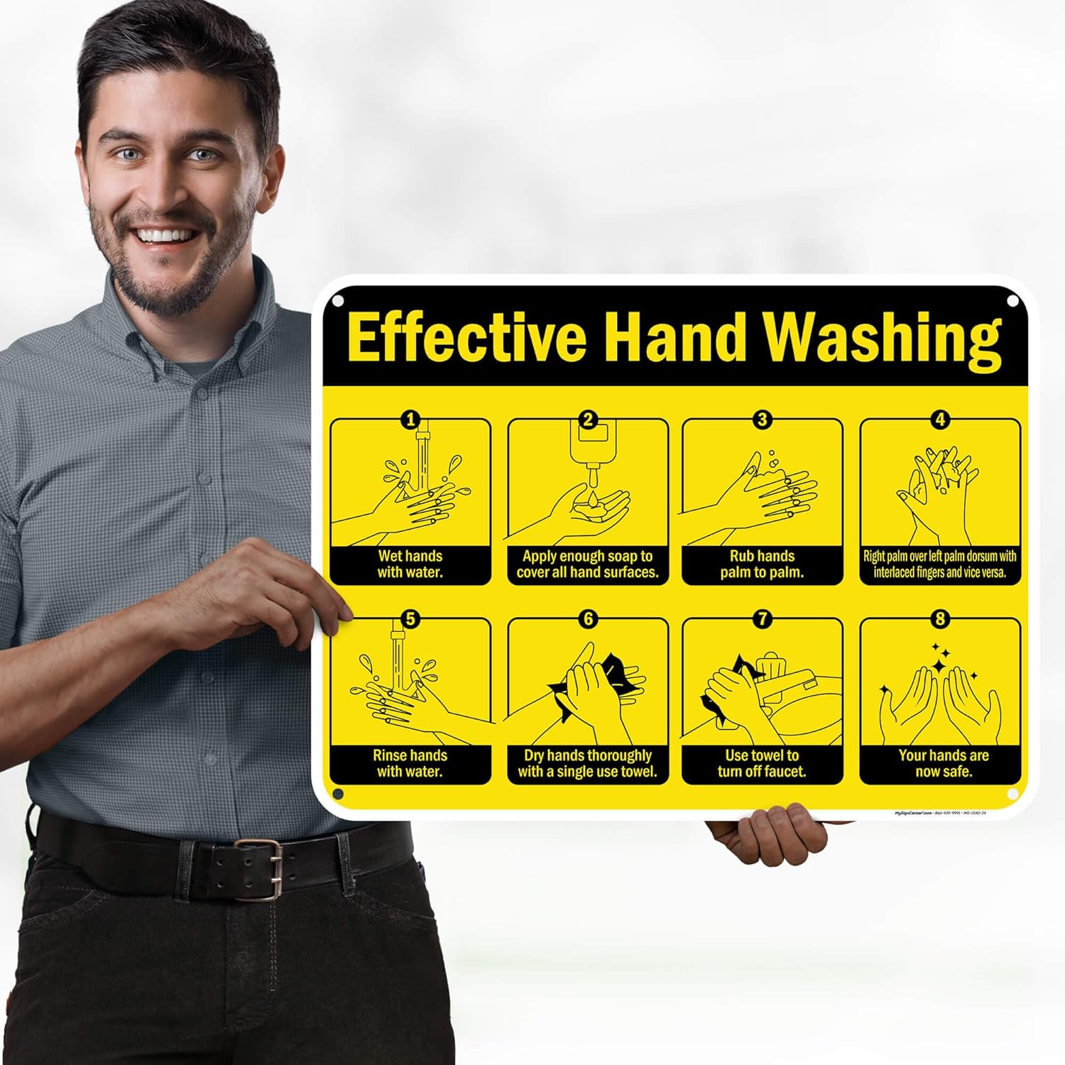 Hand Washing Sign, 18x24 Inches, 55 mil thick HDPE (high density polyethylene), Made in USA by My Sign Center
