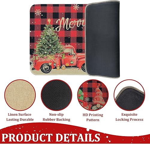 Miniatura 6 de Tapete decorativo de Navidad con diseño de búfalo rojo, de 30 x 17 pulgadas, antideslizante, lavable, de bajo perfil, para interiores y exteriores