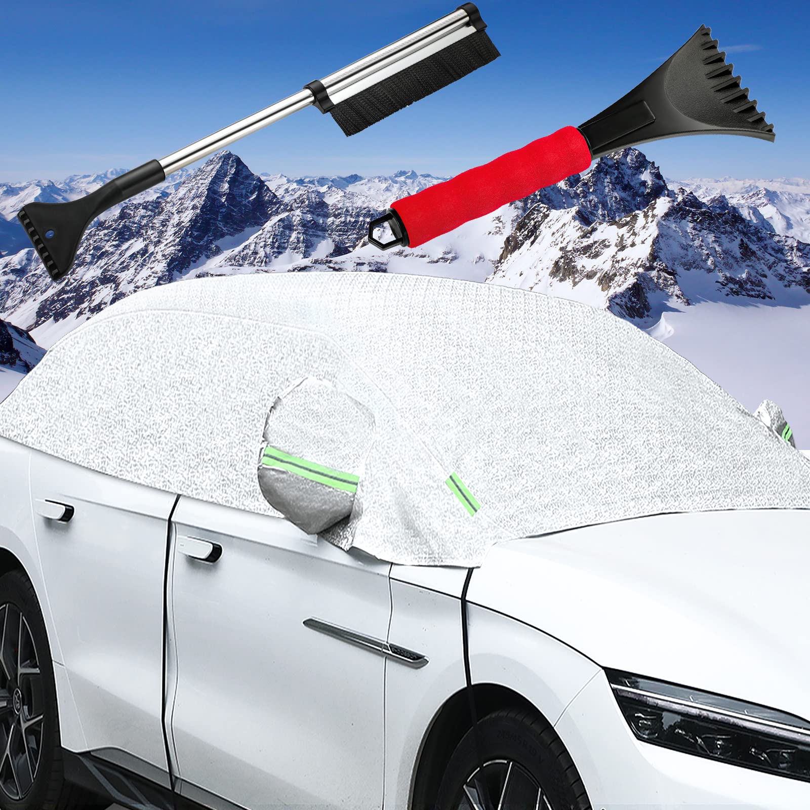 Photo 1 of Lauwell Set of 3 Car Windshield Snow Cover with 2 in 1 Snow Brush, Car Windshield Cover Guard Protector Snow Kit Winter for SUV, Truck, Sedan, Van