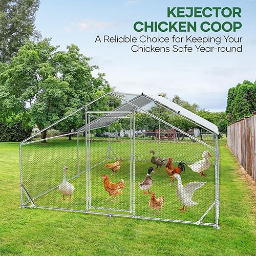 Miniatura 8 de Gallinero grande de metal para patio, gallinero de 20 x 10 x 6.56 pies con cubierta para galinas, jaula de pollo resistente, puerta con cerradura