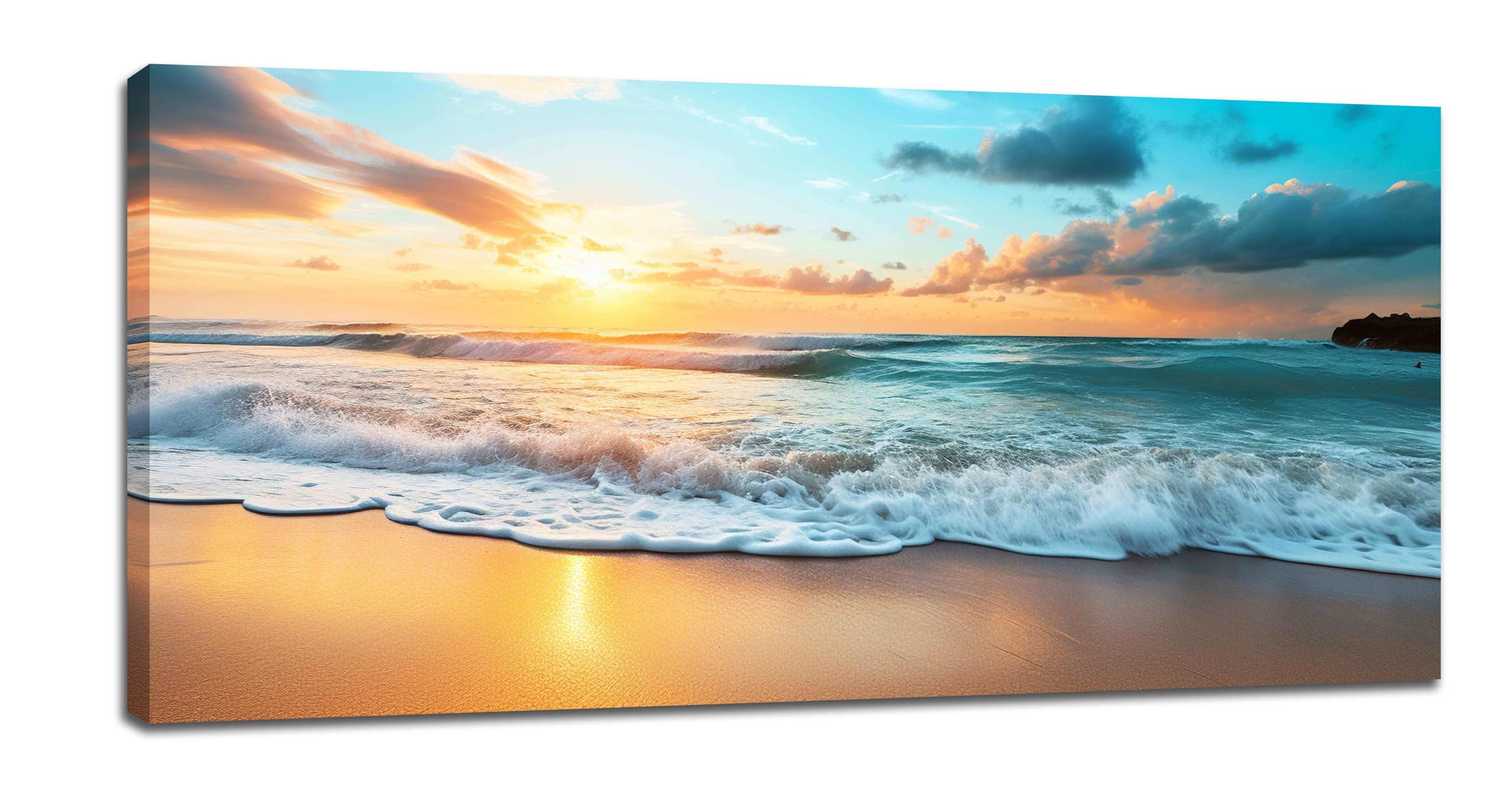 Beach Scenery Wall Art Summer Ocean Sunrise Sunset Landscape Coastal Pictures Large Wall Decor Gift Canvas Painting Prints Artwork Framed for Living Room Gallery Office Bedroom Bathroom 30"x60"