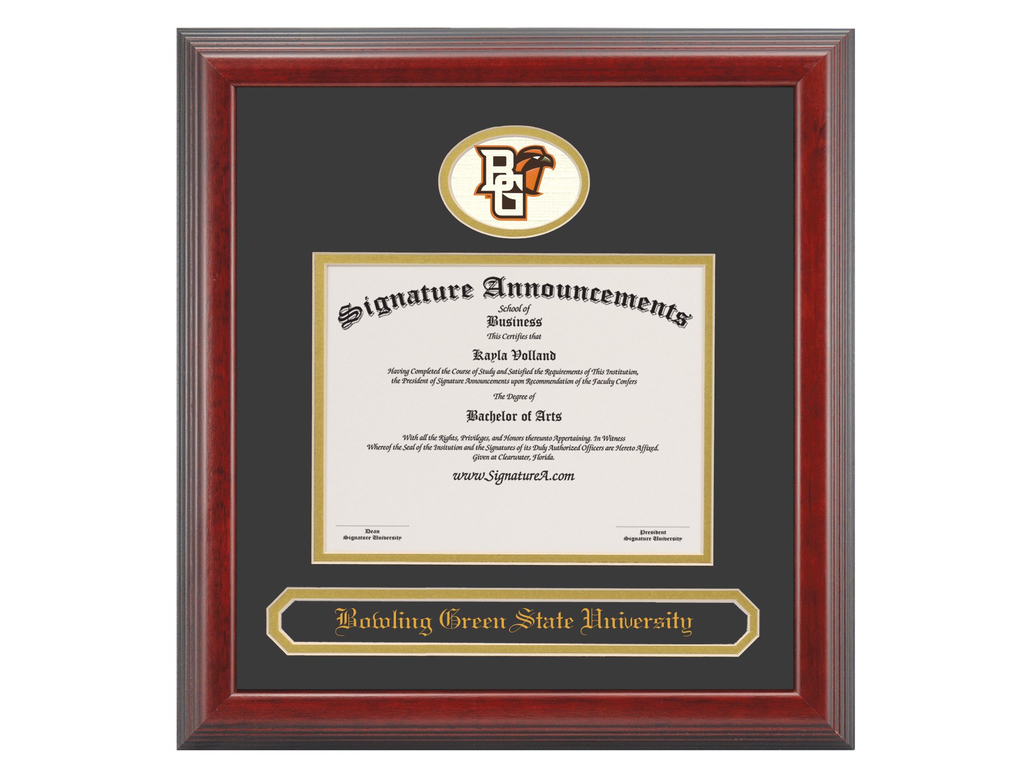 Bowling Green State University (BGSU) Undergraduate and Graduate/Professional/Doctor Graduation Diploma Frame with Sculpted Foil Seal & Name (Cherry, 16 x 16)