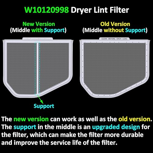 Miniatura 3 de W10120998 - Filtro de pelusa de repuesto para secadores Kenmore Maytag Whirlpool, trampa de malla de acero inoxidable ultraduradera, compatible con