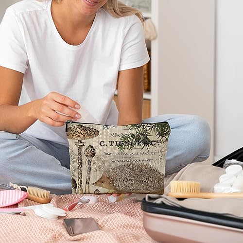 Miniatura 4 de NEGIGA Moderna bolsa de maquillaje vintage de erizo del bosque, bolsas de cosméticos de viaje, bolsas de cosméticos de erizo rústico y hongos