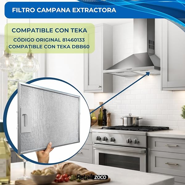 Filtro Campana Extractora compatible con Teka DBB60, Repuesto campana Teka, código original 81460133, Medidas 27.5 cm x 34.4 cm, Contiene 2 unidades de filtro - 2