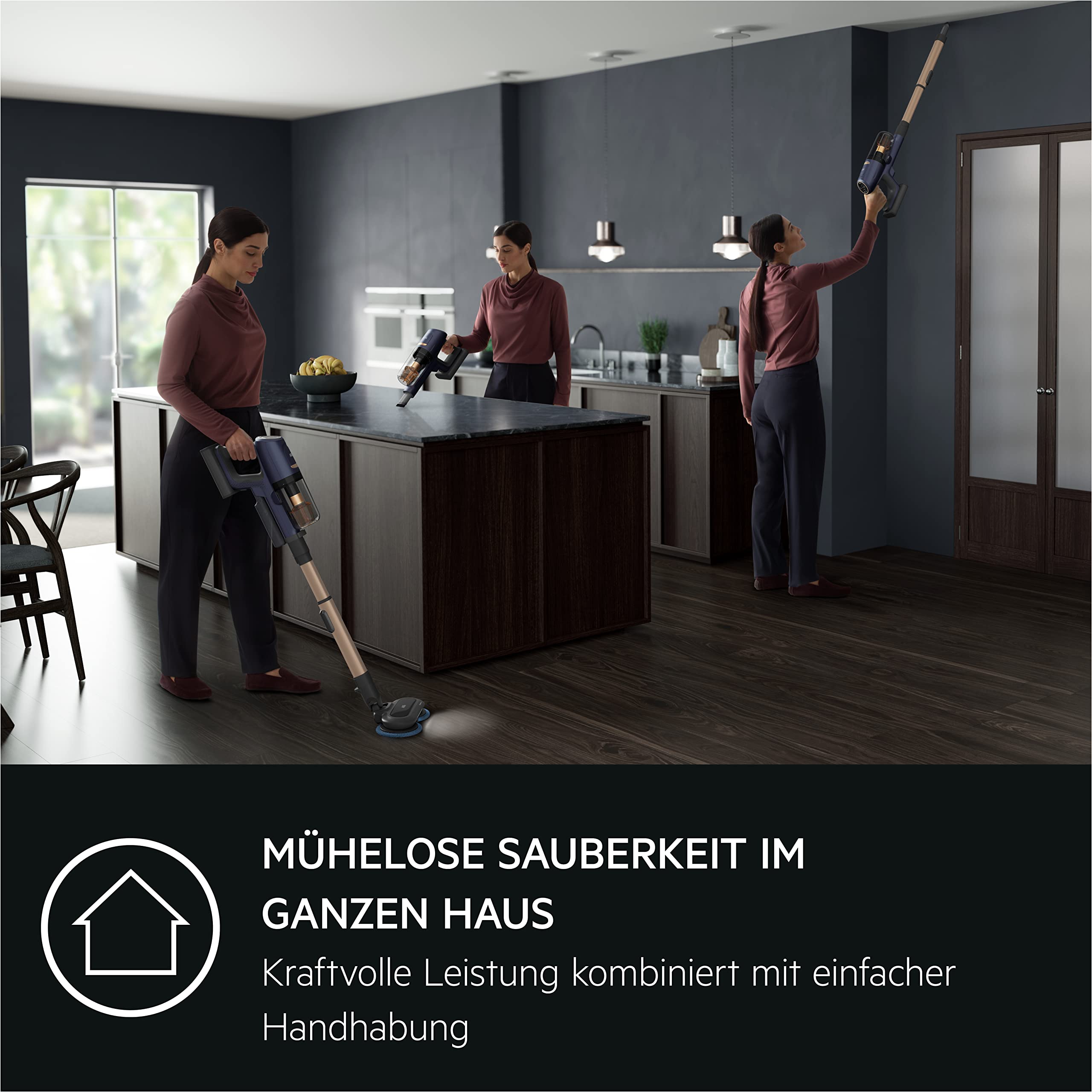 AEG HYGIENIC 8000 AP81B25WET Akku Staubsauger mit Wischfunktion/Automatik / 5-Stufen Filtration/Digitale Anzeige/Multi-Bodendüse & Mop-Düse / 3 Stufen/Akku wechselbar/Zubehör / 400ml / blau