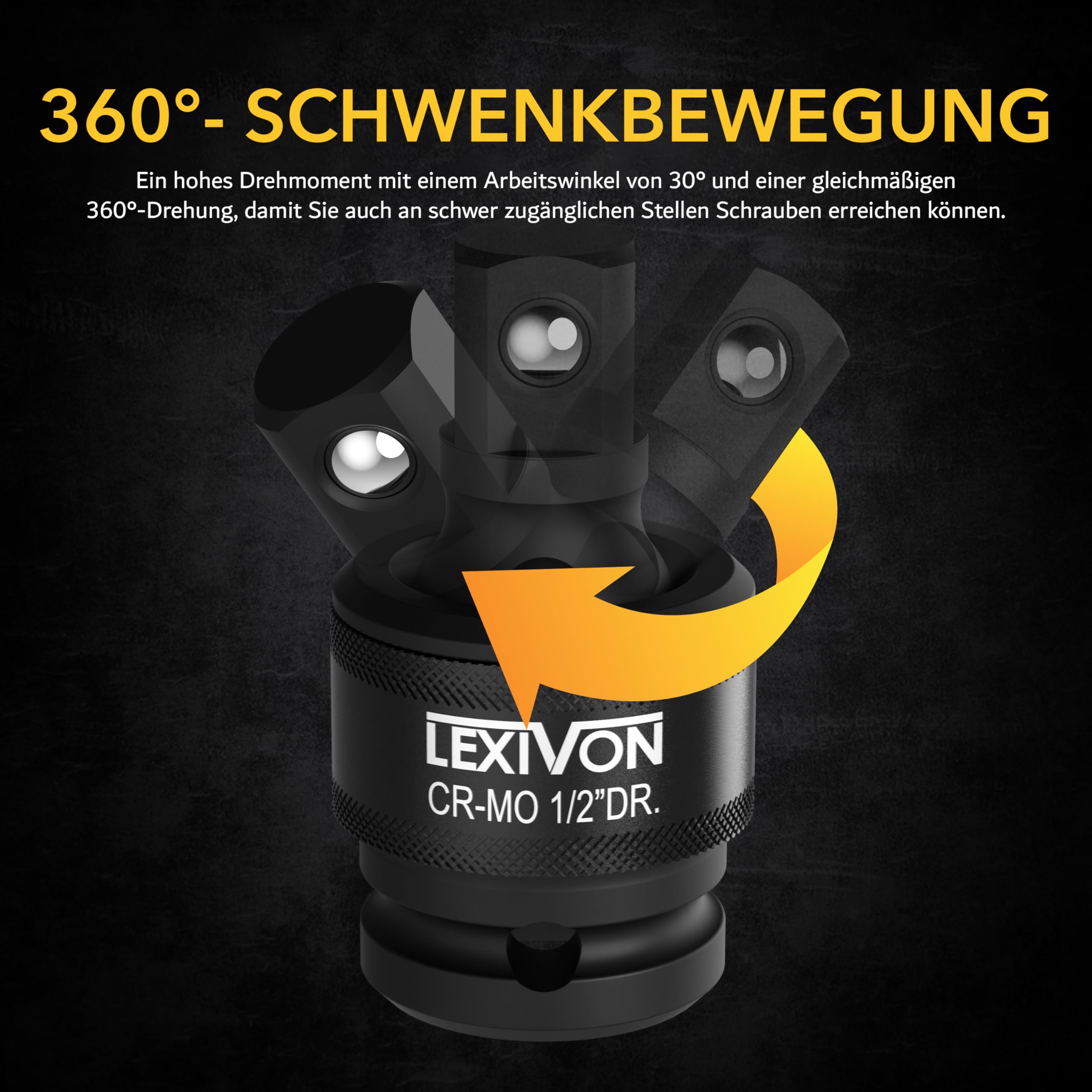 LEXIVON Schlagschrauber Kreuzgelenk-Gelenksatz | Premium 3 teilige Kugelfeder, Ausführung 1/2", 3/8" und 1/4" U-Kugelkopf passend für Drehmomentschlüssel, bohrer, steckschlüssel, ratsche (LX-113)