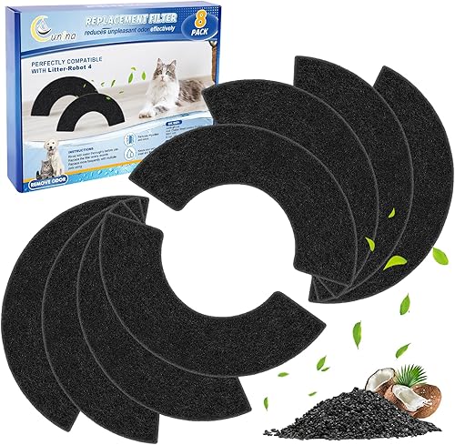 Cunina Paquete de 8 filtros de carbono para Litter-Robot 4, filtro de caja de arena de carbón activado compatible con Litter-Robot 4 filtros de caja