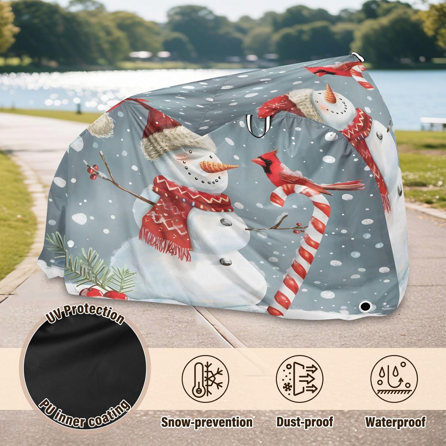 ALAZA Christmas Snowman Bike Cover Waterproof Outdoor Ebike Bicycle Covers Tarp Protection for 1/2 Bikes, Sun UV Dust Wind Proof