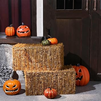Suzile 2 Pcs Halloween Decorative Straw Bale, 24" X 12" x 12"